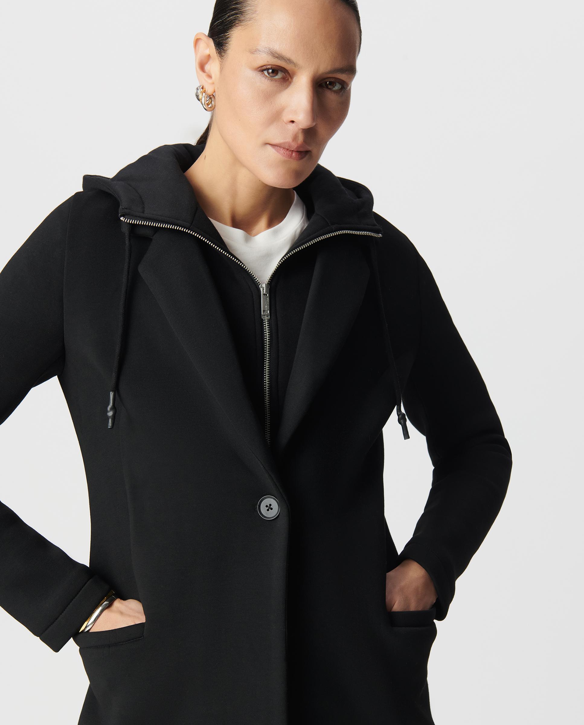 Abrigo de mujer de neopreno con capucha - IKKS - Negro Negro-4