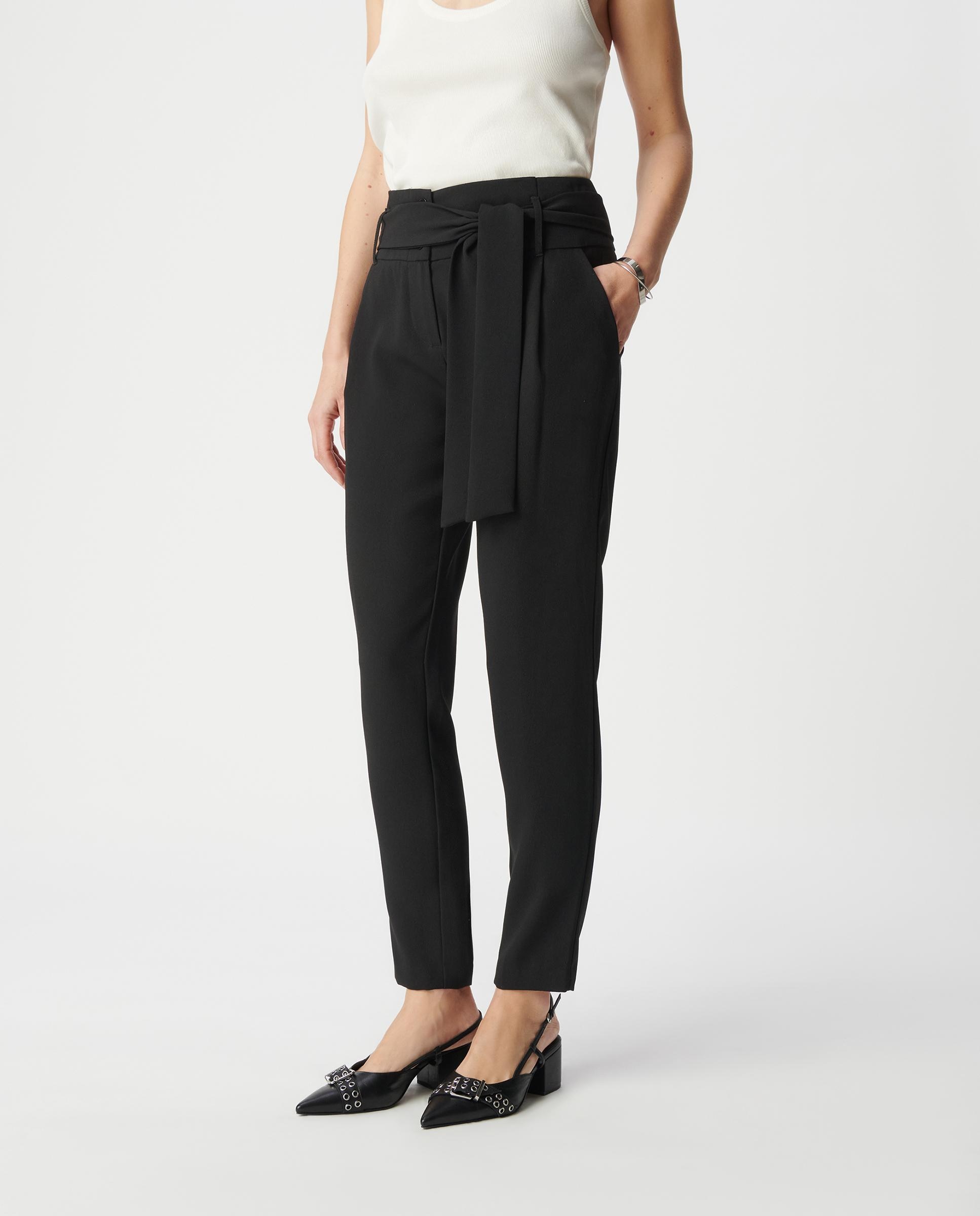 Pantalón recto de mujer de crepé con talle alto - IKKS - Negro Negro-2