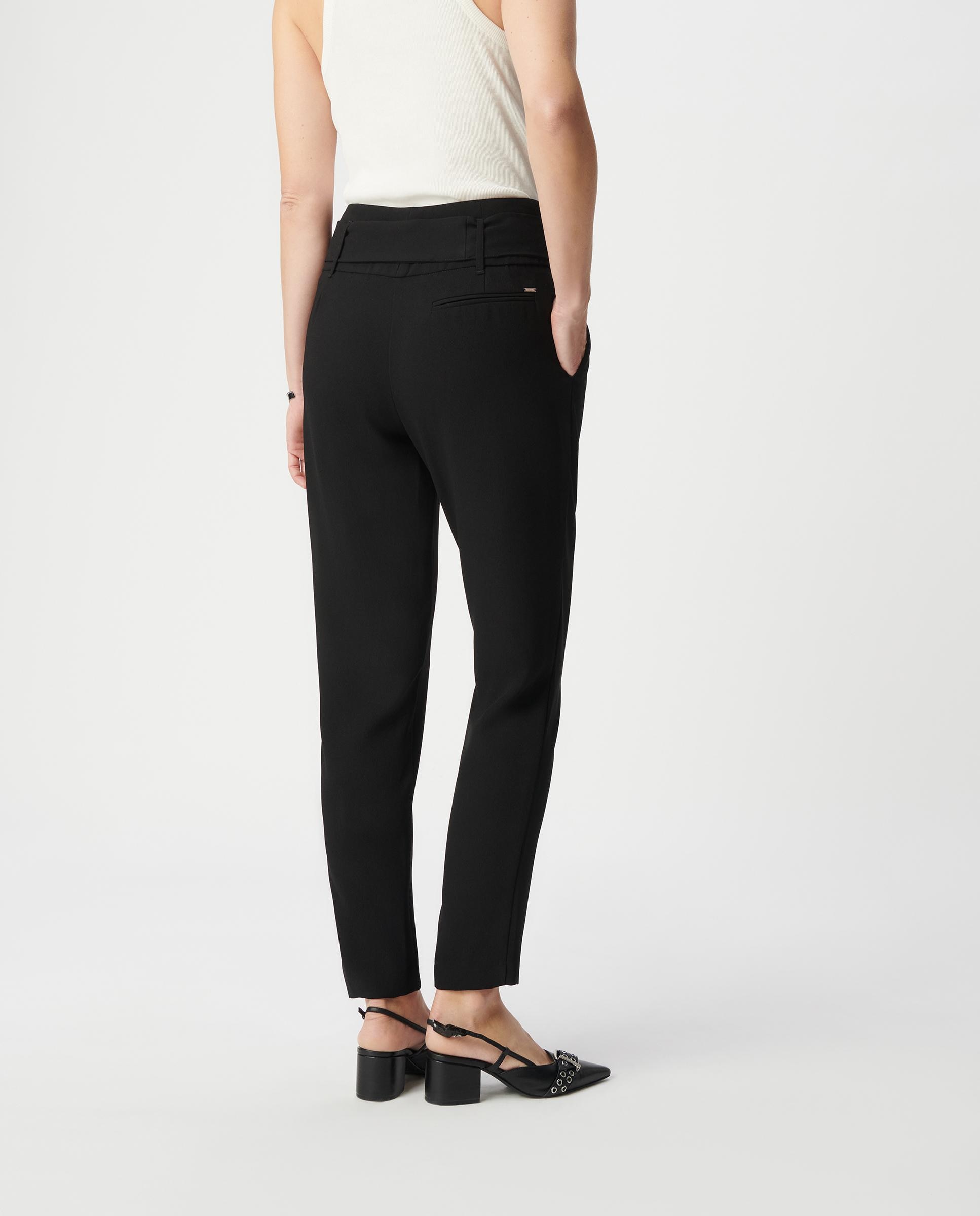 Pantalón recto de mujer de crepé con talle alto - IKKS - Negro Negro-3