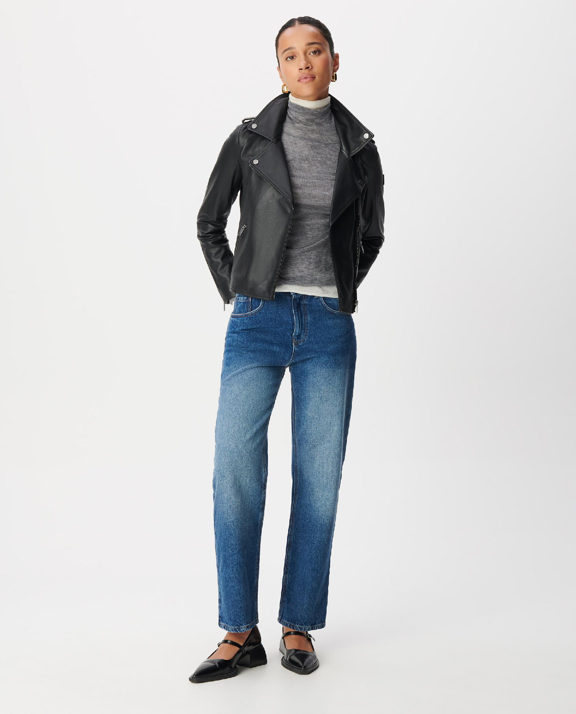 Imagen 2 de Cazadora biker de mujer de cuero con capucha amovible - IKKS - Negro Negro