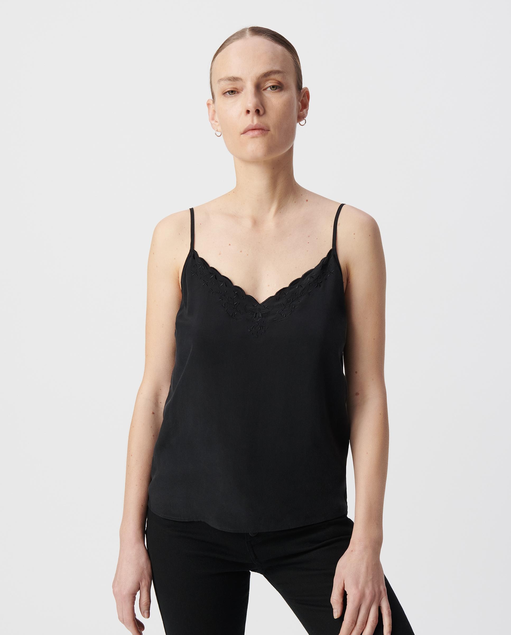 IKKS - Top de mujer lencero de seda con bordado calavera.