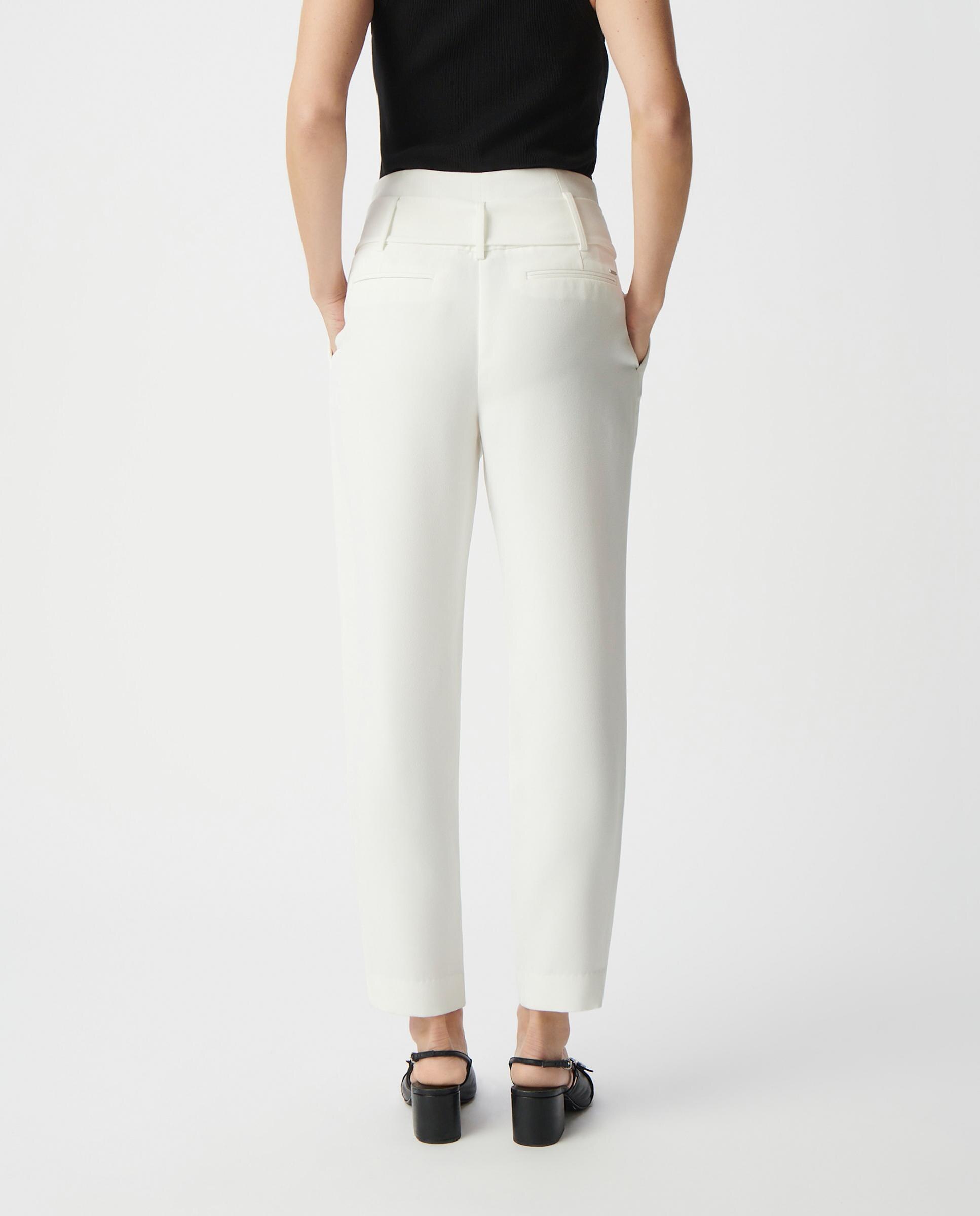 Pantalón recto de mujer en tejido reciclado de tiro alto con cinturón - IKKS - Marfil Marfil-3