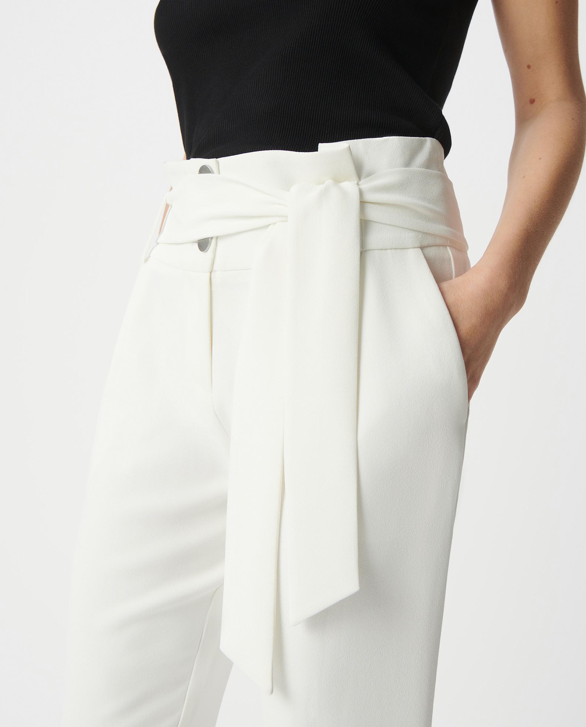 Pantalón recto de mujer en tejido reciclado de tiro alto con cinturón - IKKS - Marfil Marfil-4