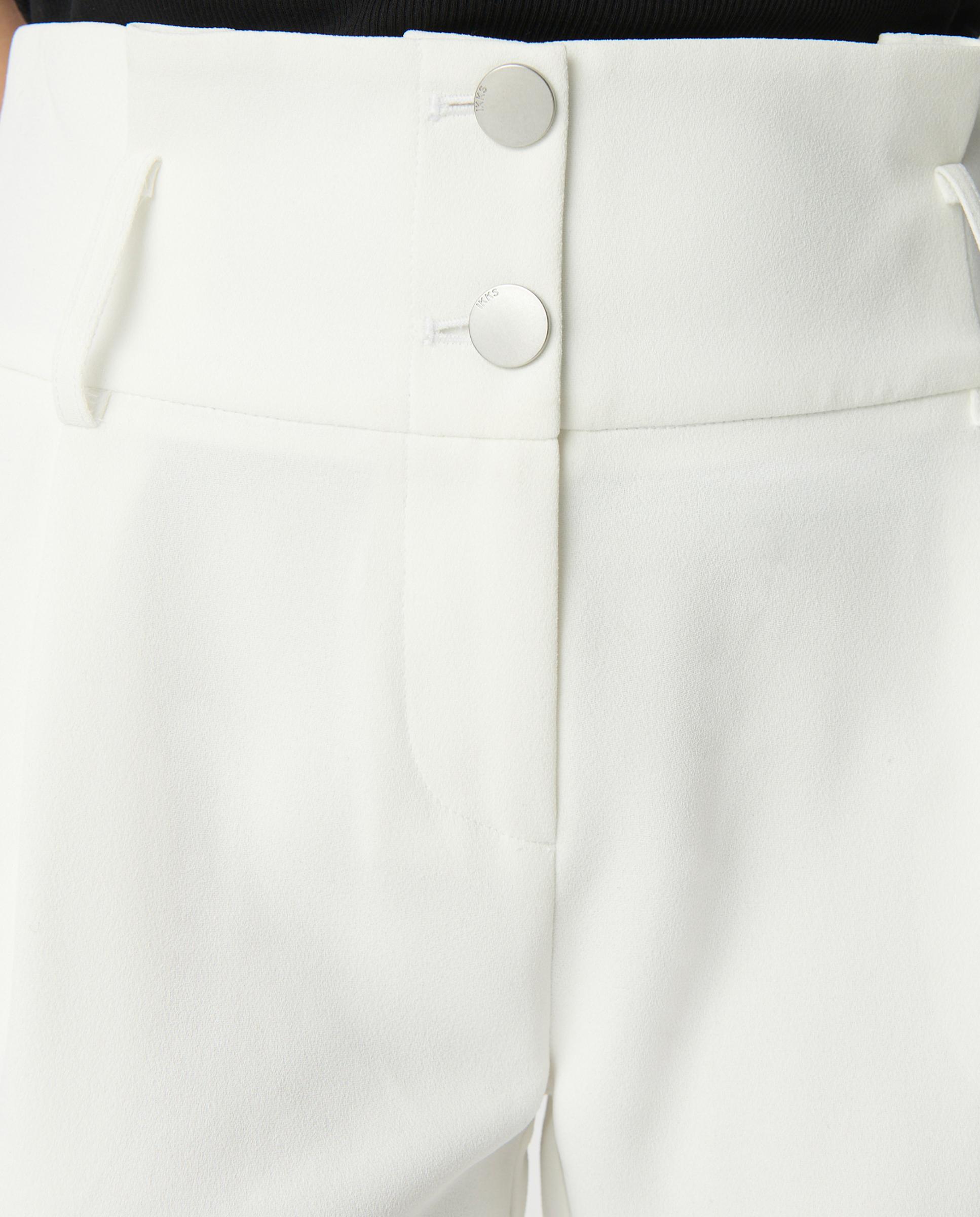 Pantalón recto de mujer en tejido reciclado de tiro alto con cinturón - IKKS - Marfil Marfil-5