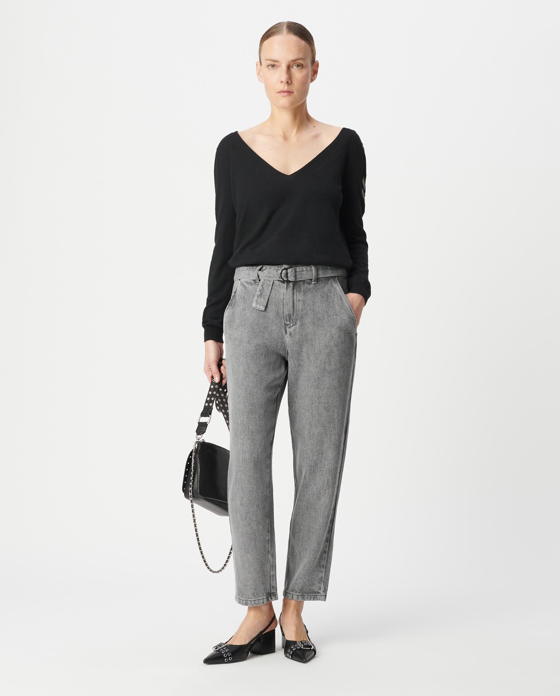 Vaquero ancho de mujer baggy lyocell® cropped - IKKS - Gris Gris-1