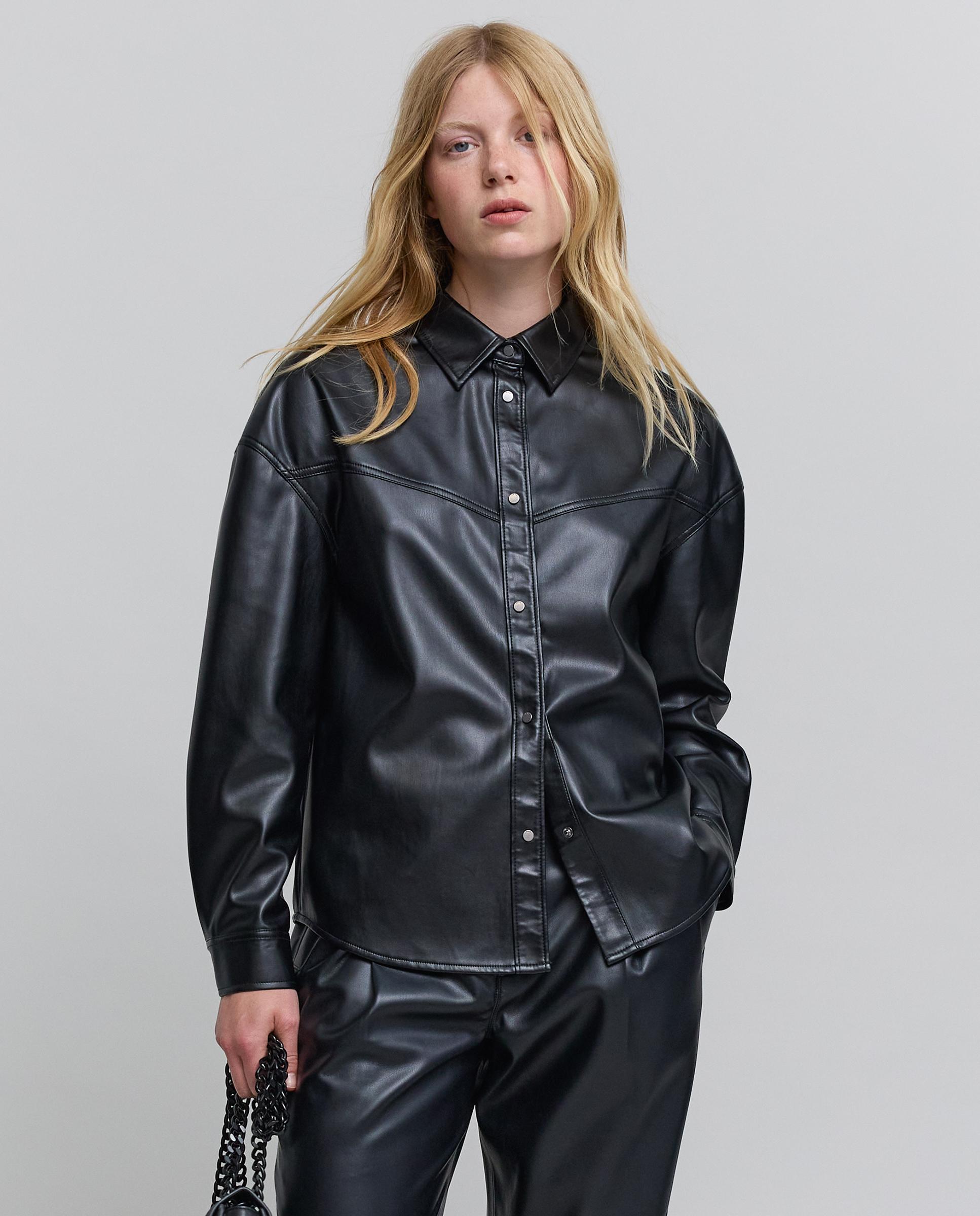 Camisa de mujer de manga larga con botones - IKKS - Negro Negro-1