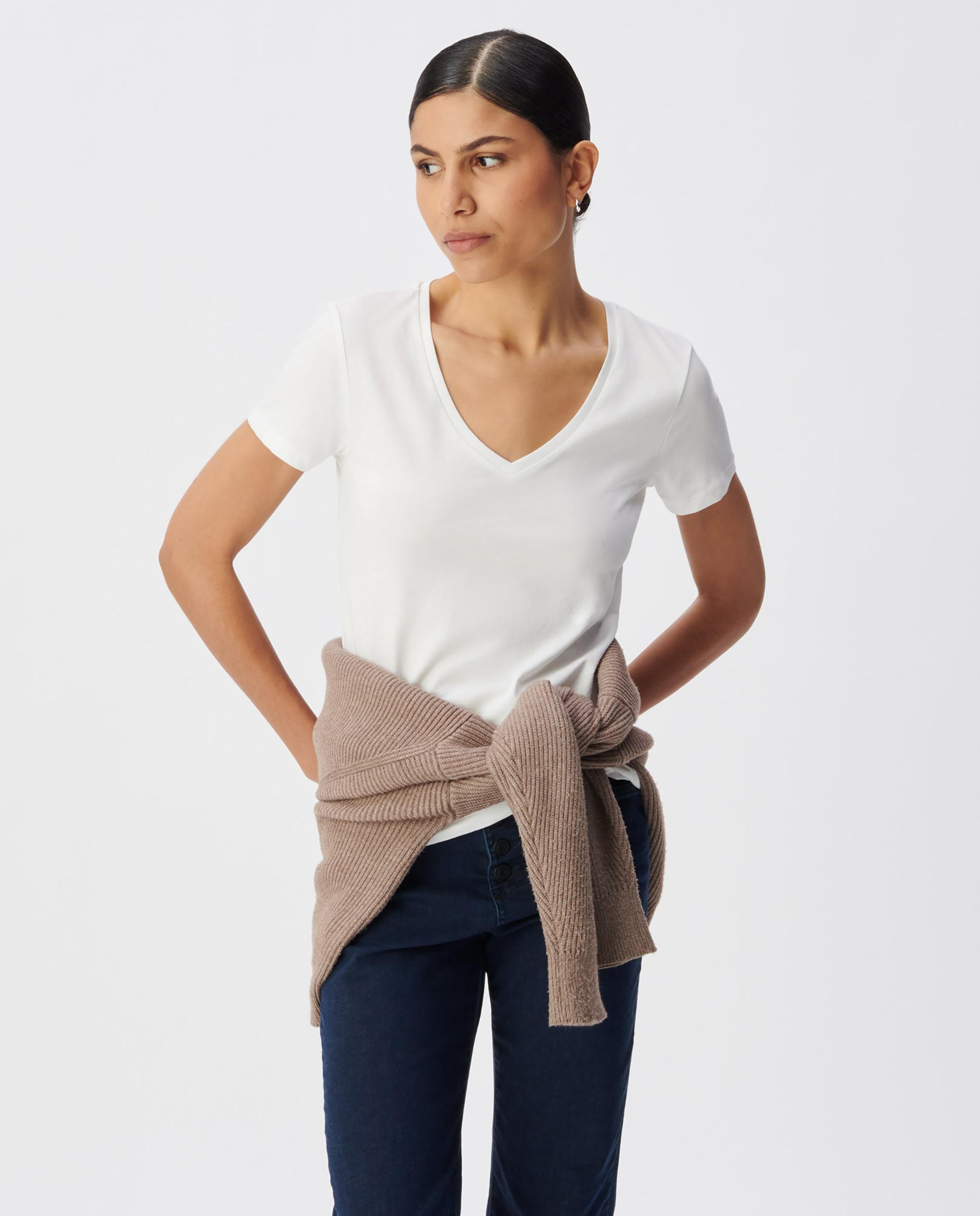 Imagen 1 de Camiseta de mujer 100% algodón con escote en v Marfil