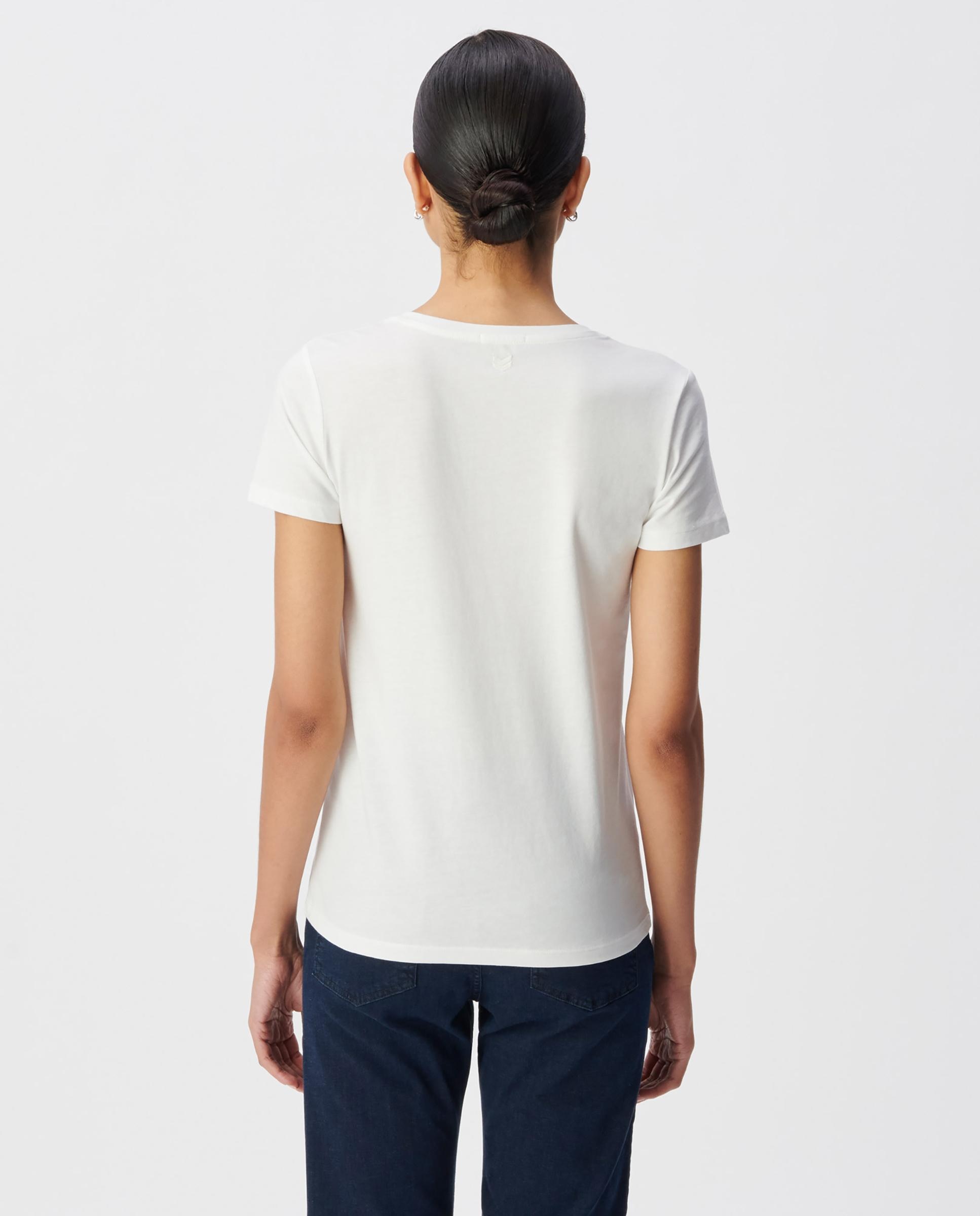 Imagen 3 de Camiseta de mujer 100% algodón con escote en v - IKKS - Marfil Marfil