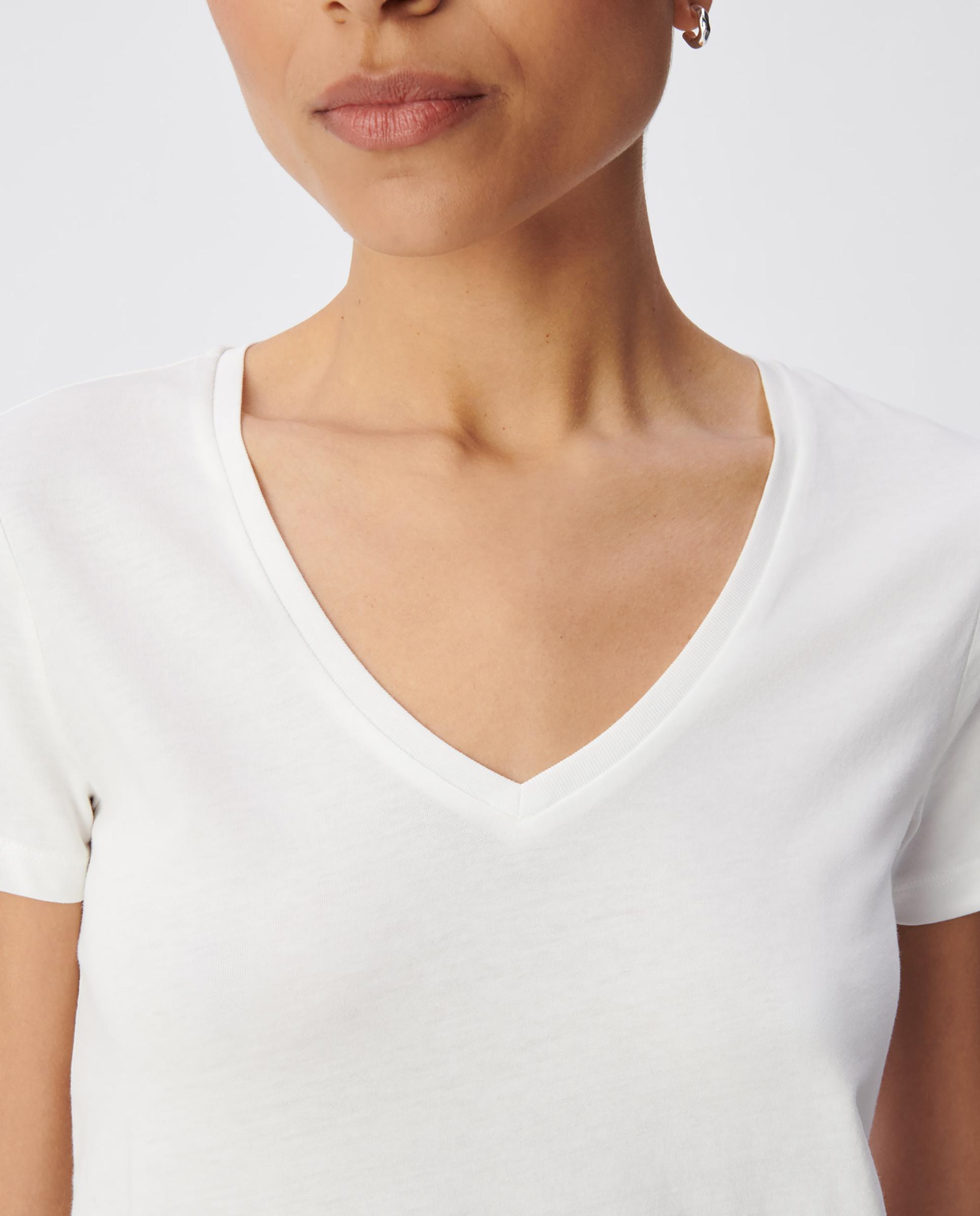 Imagen 4 de Camiseta de mujer 100% algodón con escote en v - IKKS - Marfil Marfil