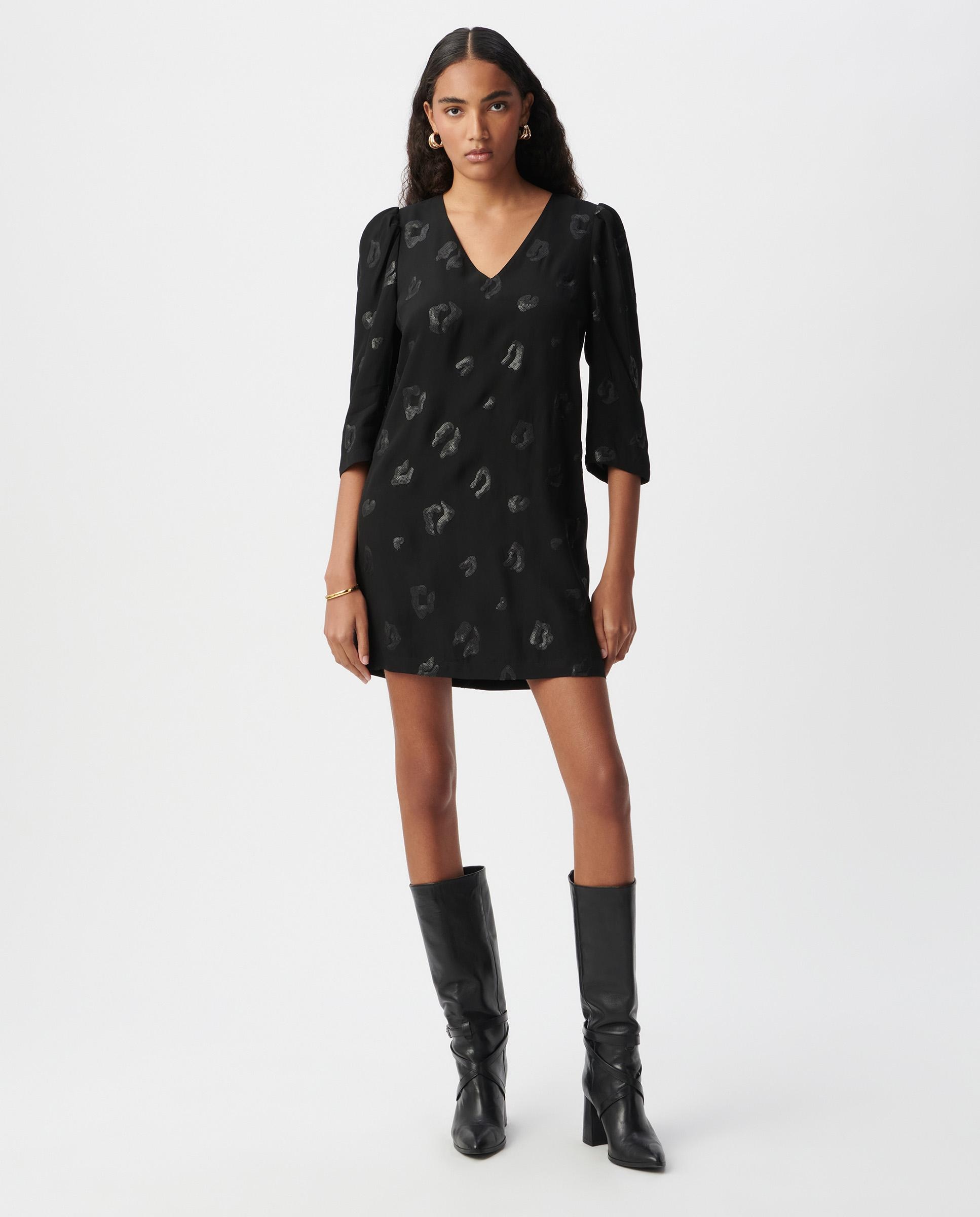 Vestido corto con cuello de pico - IKKS - Negro Negro-1