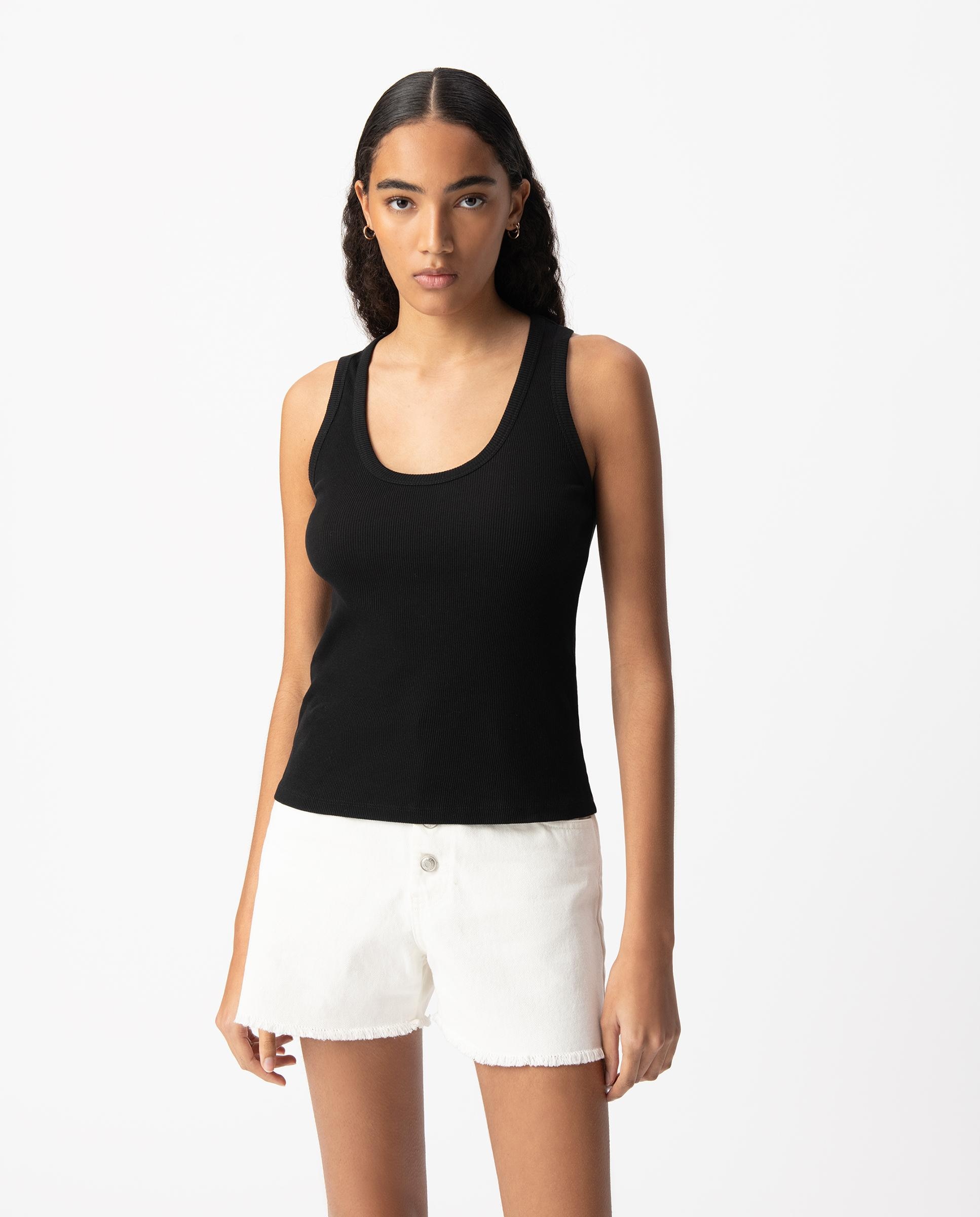IKKS - Camiseta de mujer sin mangas de canalé.