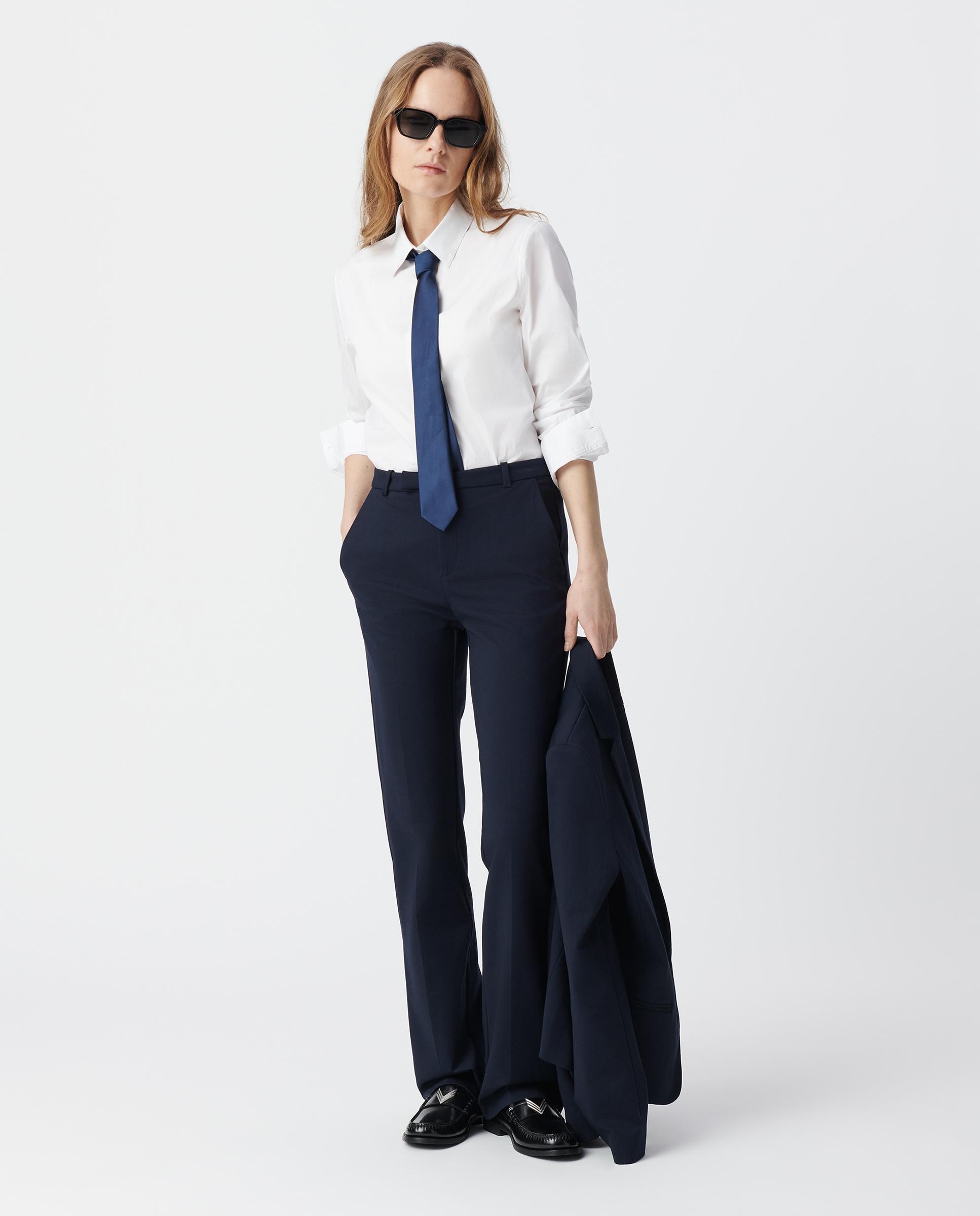 Pantalón de vestir de mujer tipo campana con bolsillos - IKKS - Azul marino Azul marino-5