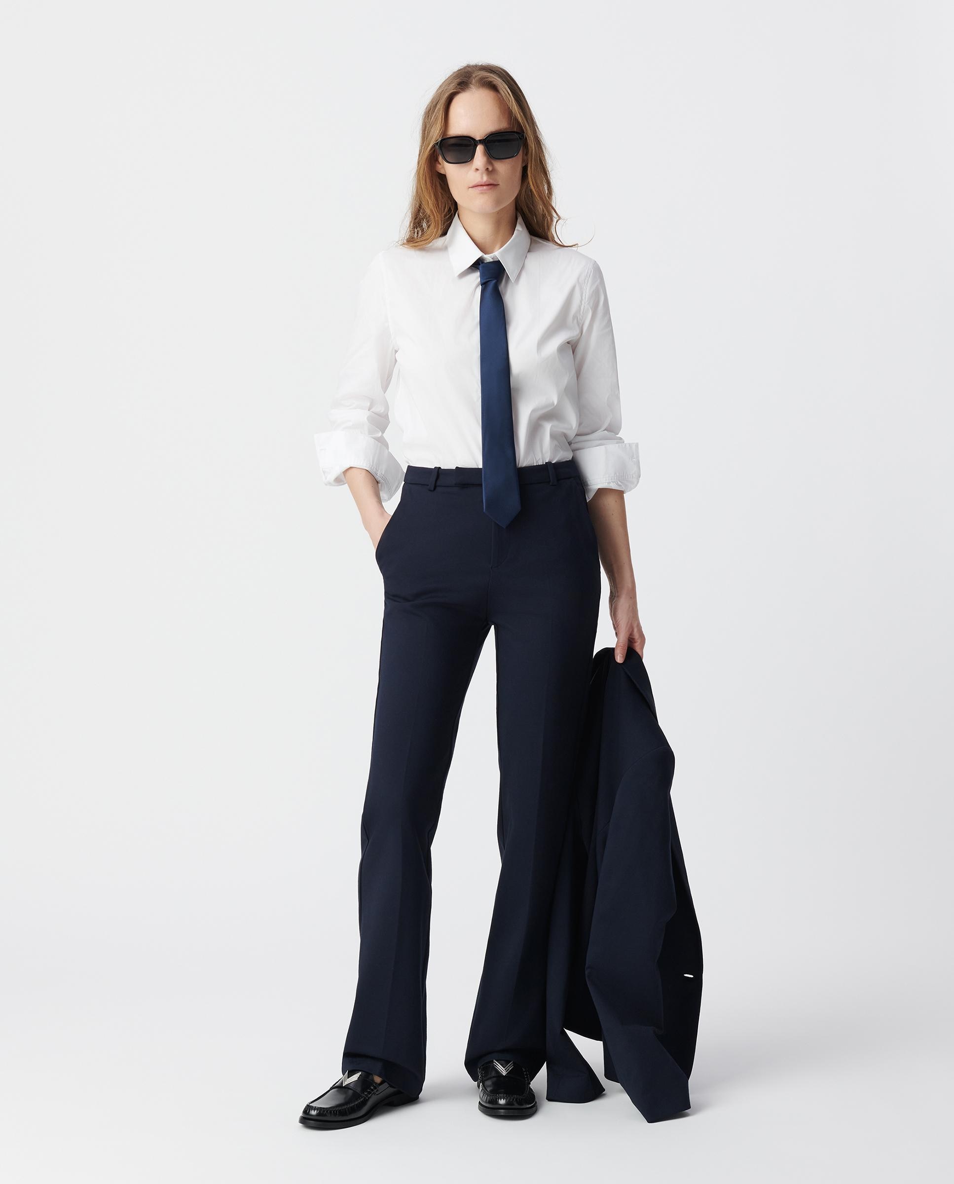 Pantalón de vestir de mujer tipo campana con bolsillos - IKKS - Azul marino Azul marino-6