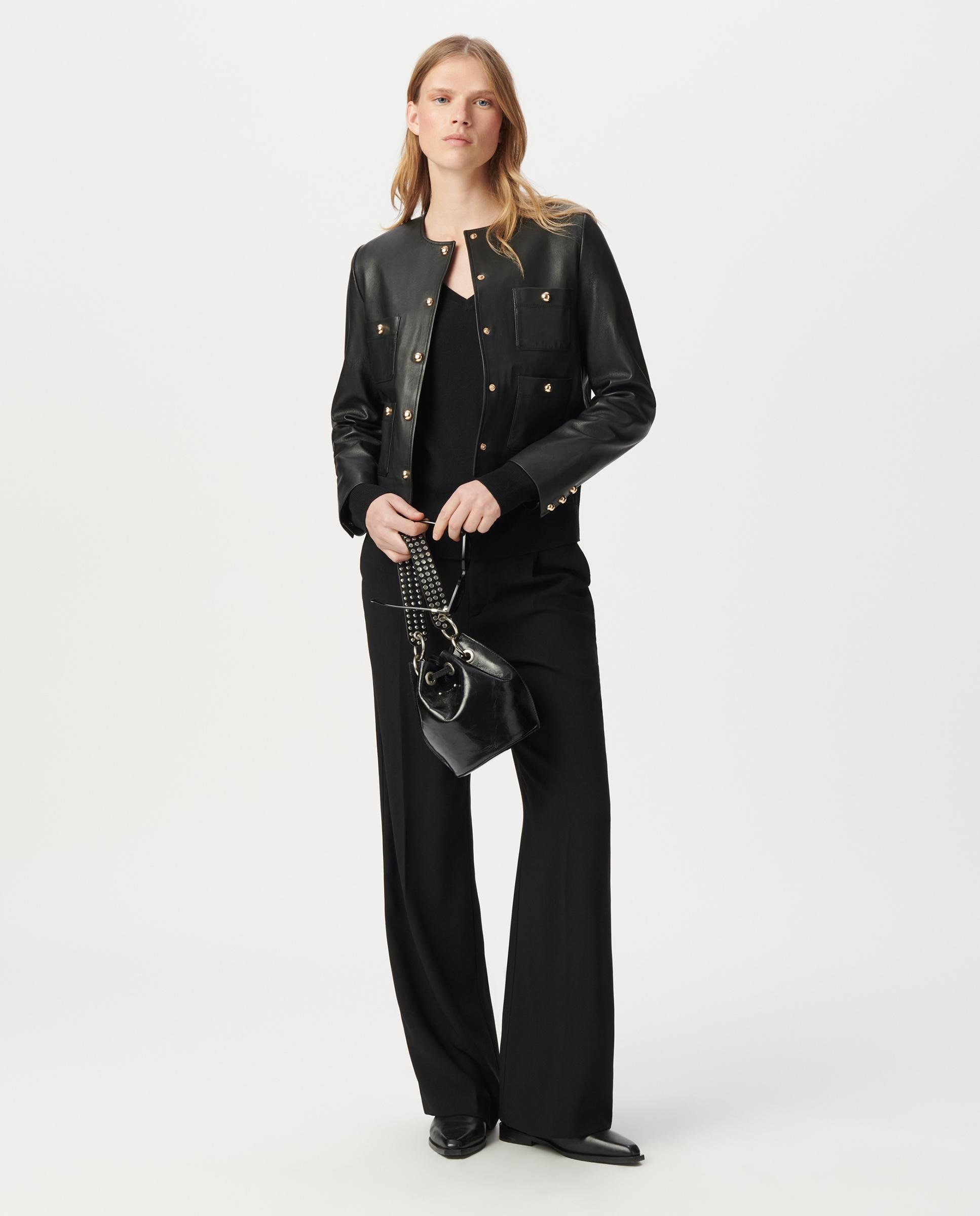 Imagen 2 de Chaqueta de piel de mujer corta con bolsillos parche - IKKS - Negro Negro