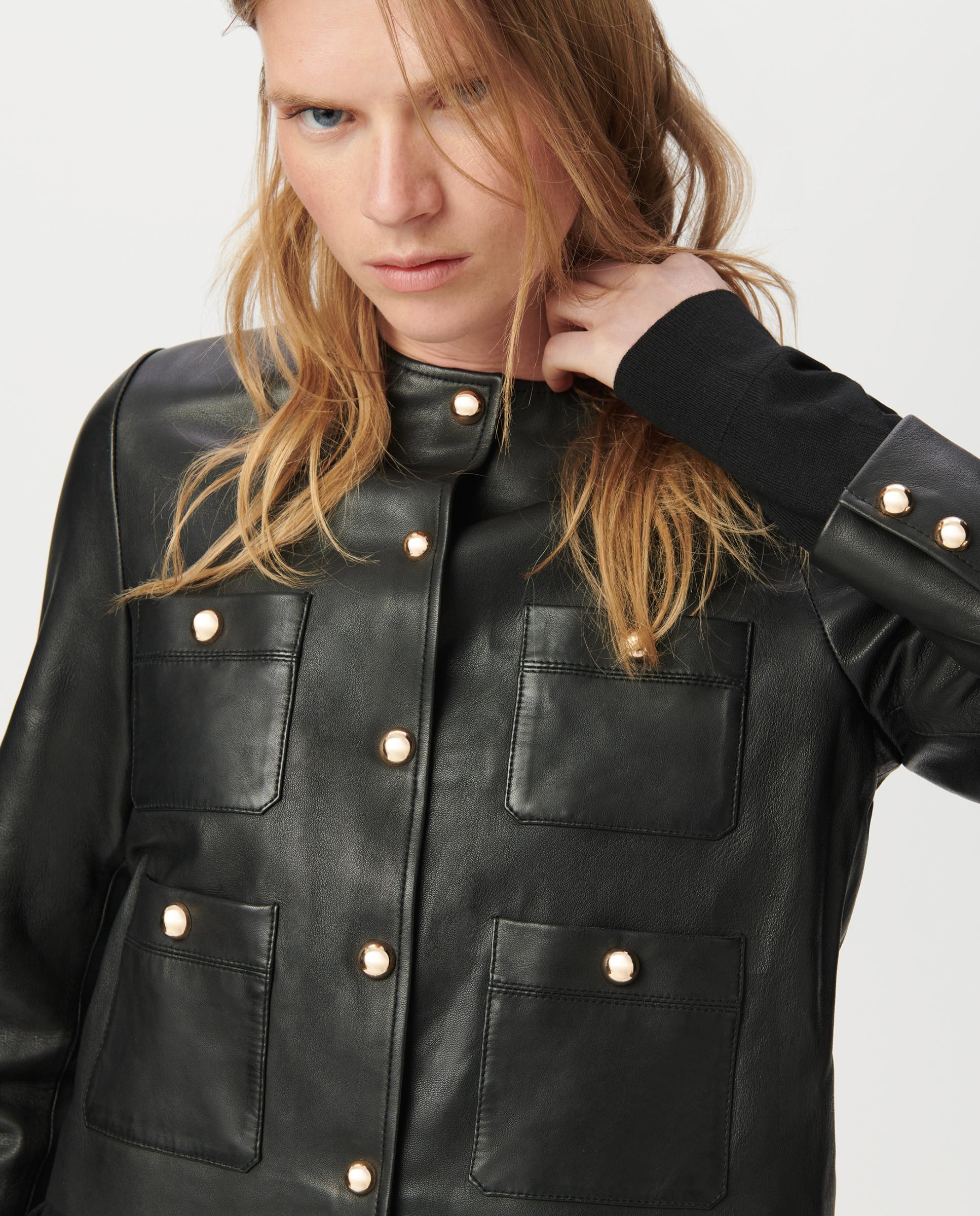 Imagen 3 de Chaqueta de piel de mujer corta con bolsillos parche - IKKS - Negro Negro
