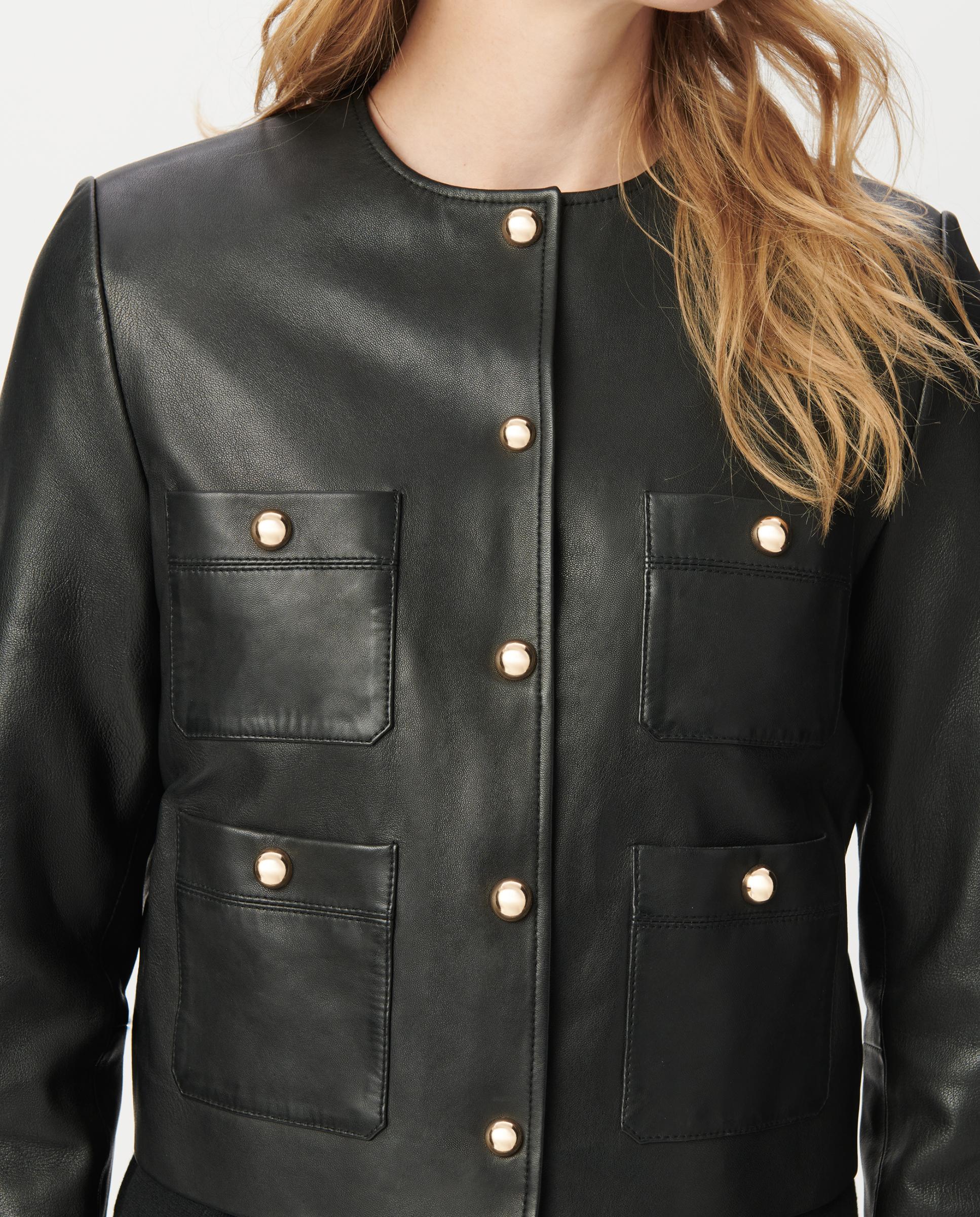 Imagen 4 de Chaqueta de piel de mujer corta con bolsillos parche - IKKS - Negro Negro