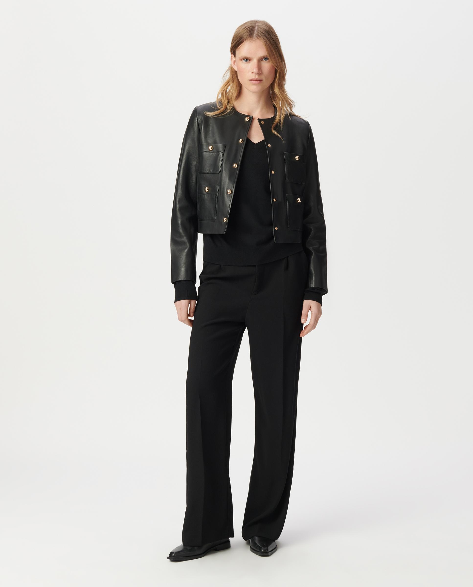 Imagen 5 de Chaqueta de piel de mujer corta con bolsillos parche - IKKS - Negro Negro