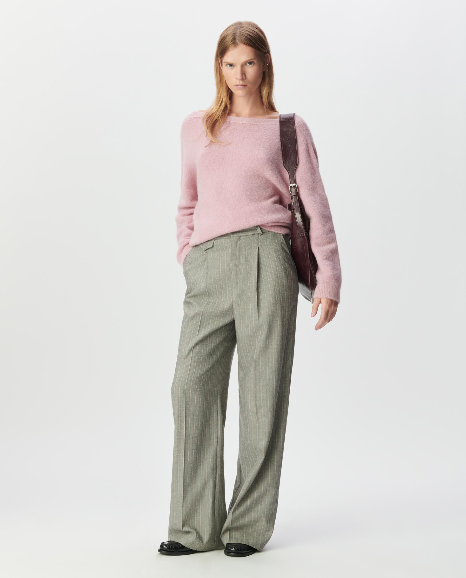 Imagen 0 de Pantalón de vestir de mujer con pinzas y estampado de rayas Gris