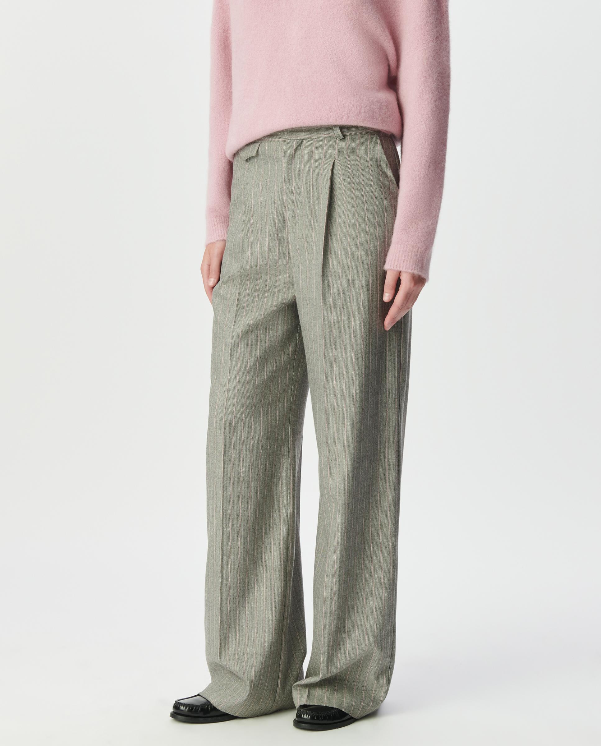 Pantalón de vestir de mujer con pinzas y estampado de rayas - IKKS - Gris Gris-2