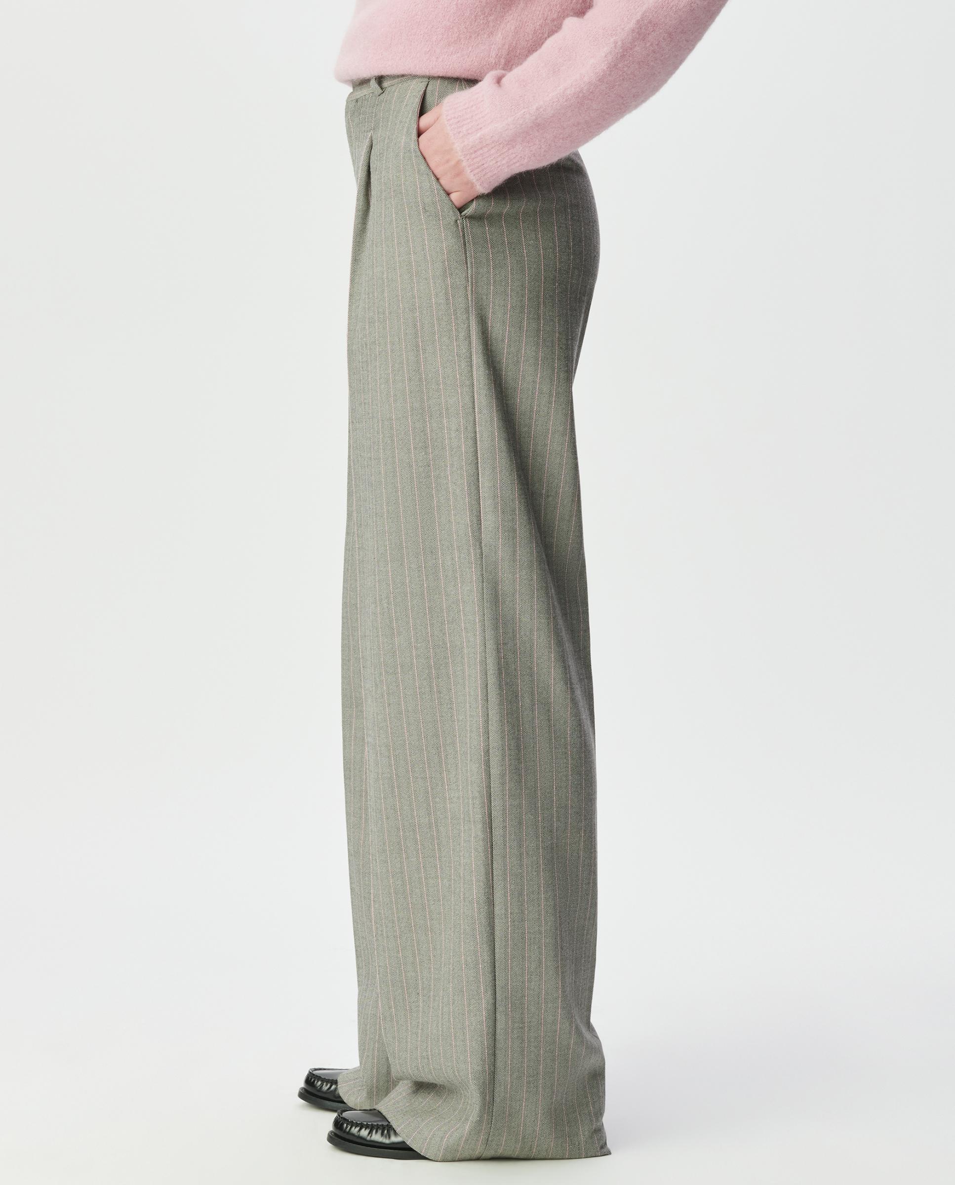 Pantalón de vestir de mujer con pinzas y estampado de rayas - IKKS - Gris Gris-3