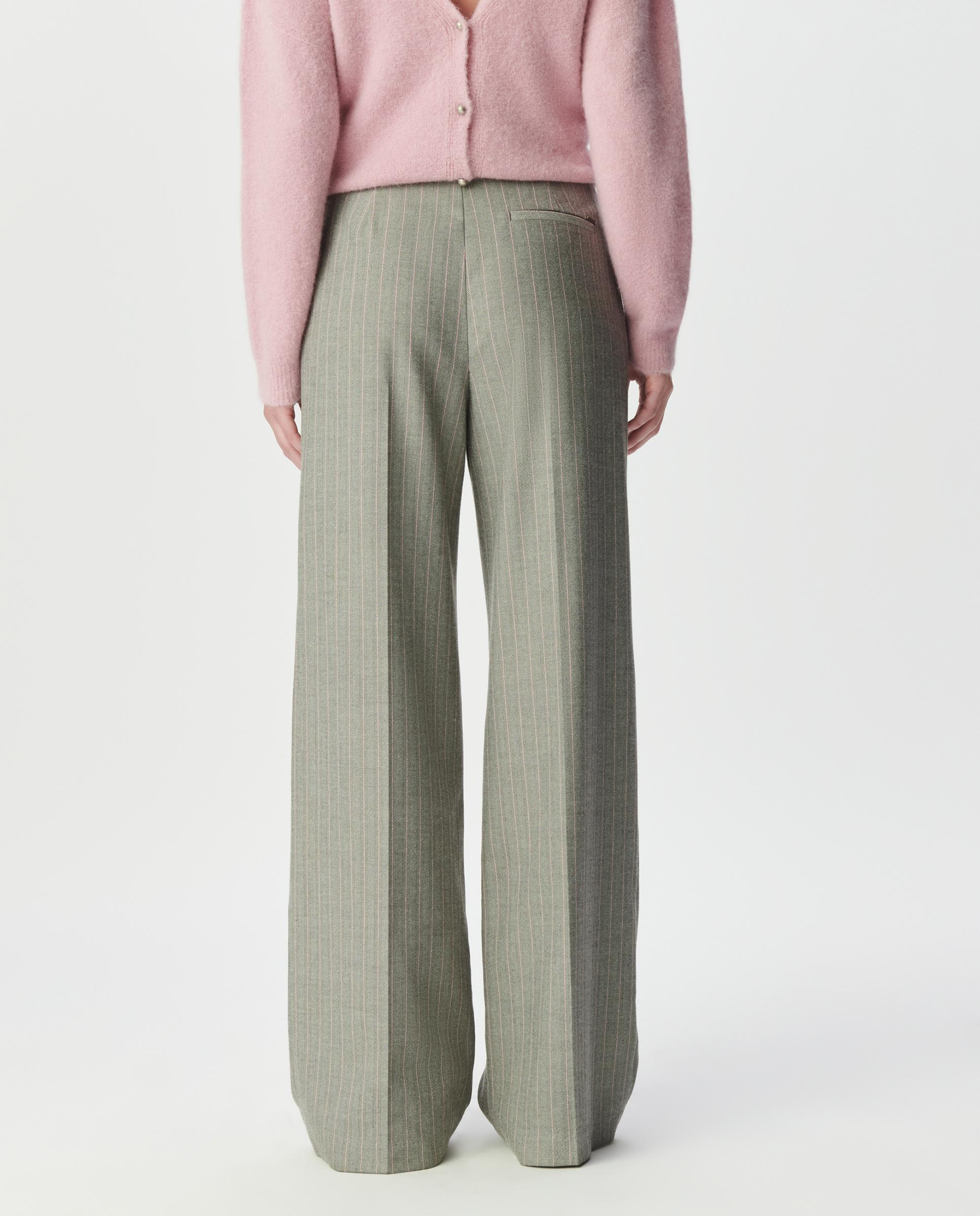 Pantalón de vestir de mujer con pinzas y estampado de rayas - IKKS - Gris Gris-4