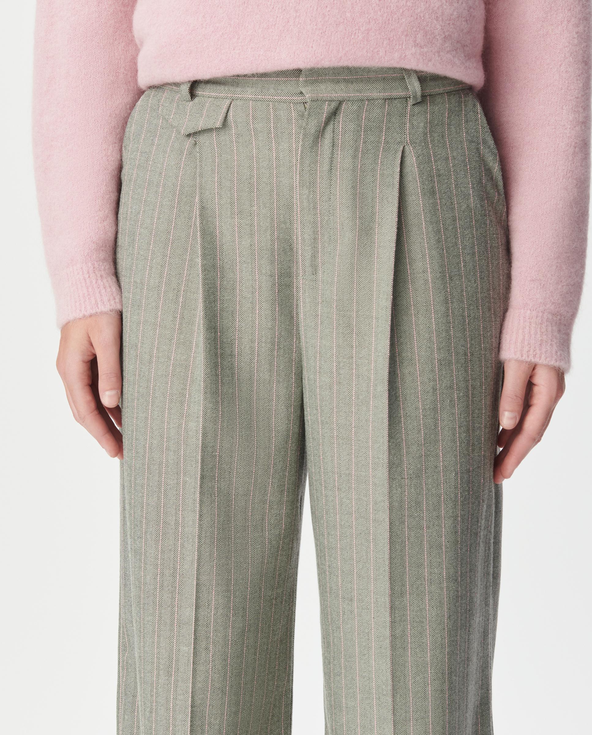 Pantalón de vestir de mujer con pinzas y estampado de rayas - IKKS - Gris Gris-5