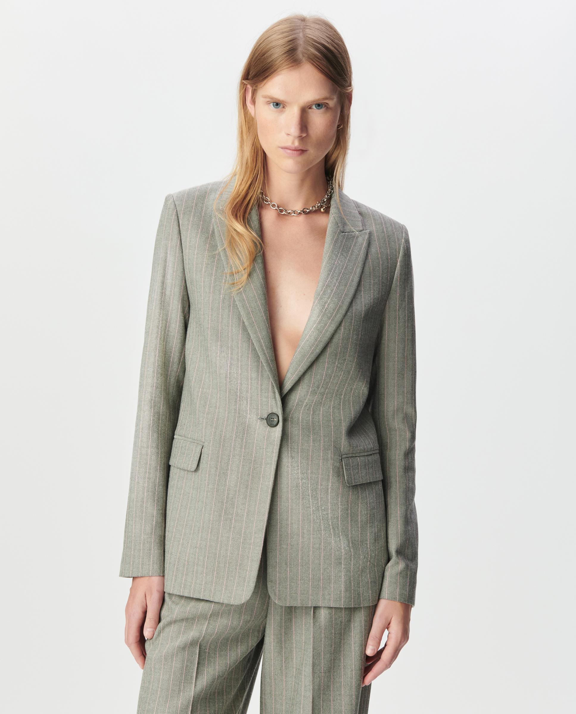Imagen 0 de Blazer de mujer a rayas con bolsillos de solapa Gris