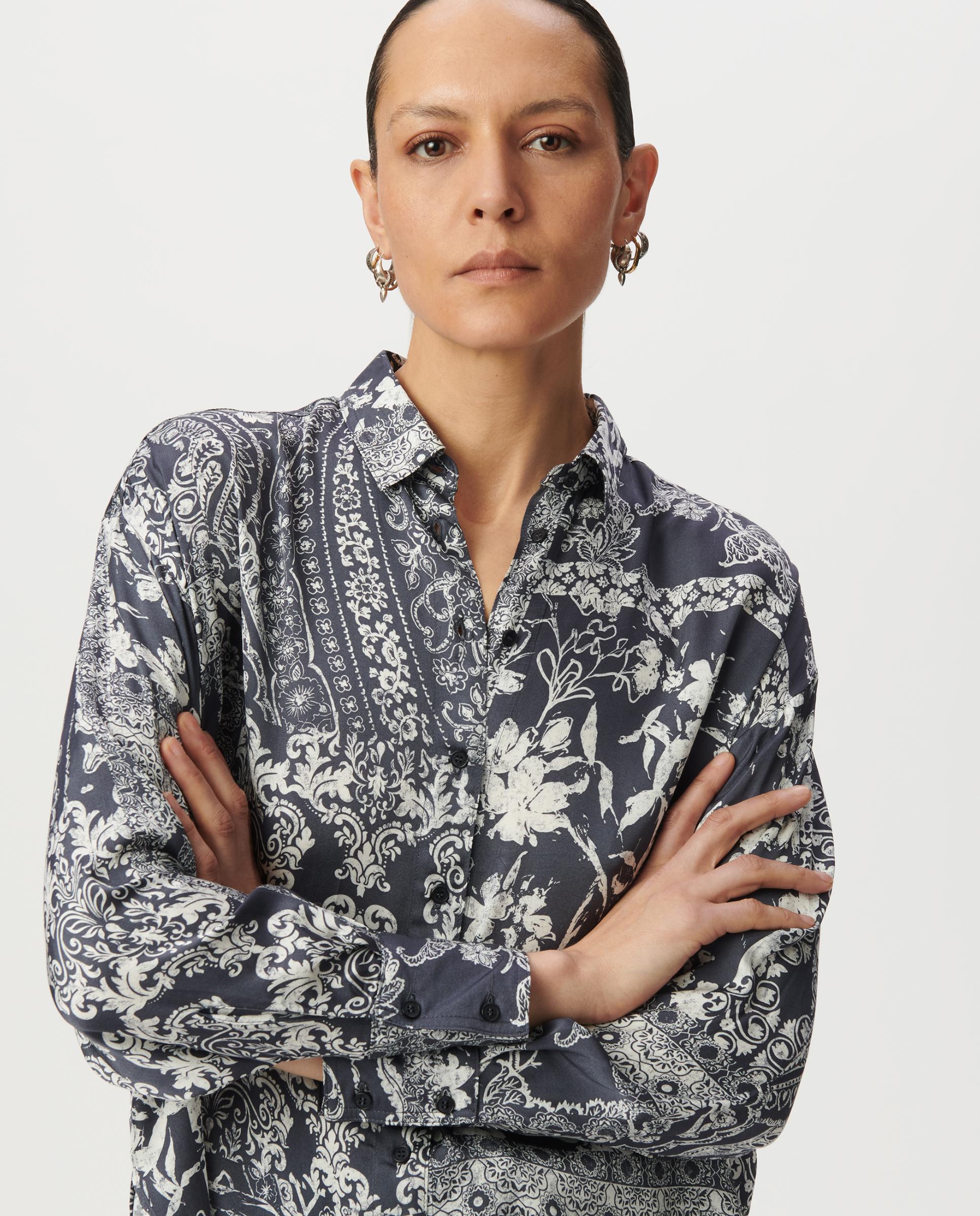 Camisa de mujer de manga larga - IKKS - Azul índigo Azul índigo-4