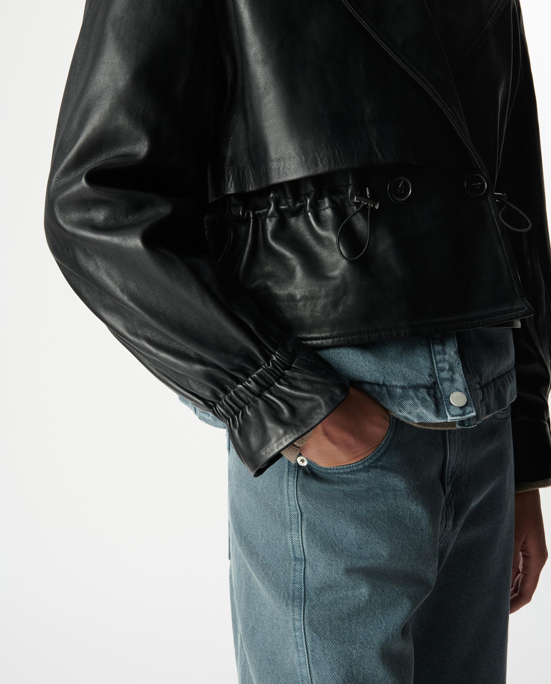 Chaqueta de cuero de mujer oversize con cordón en la cintura - IKKS - Negro Negro-3