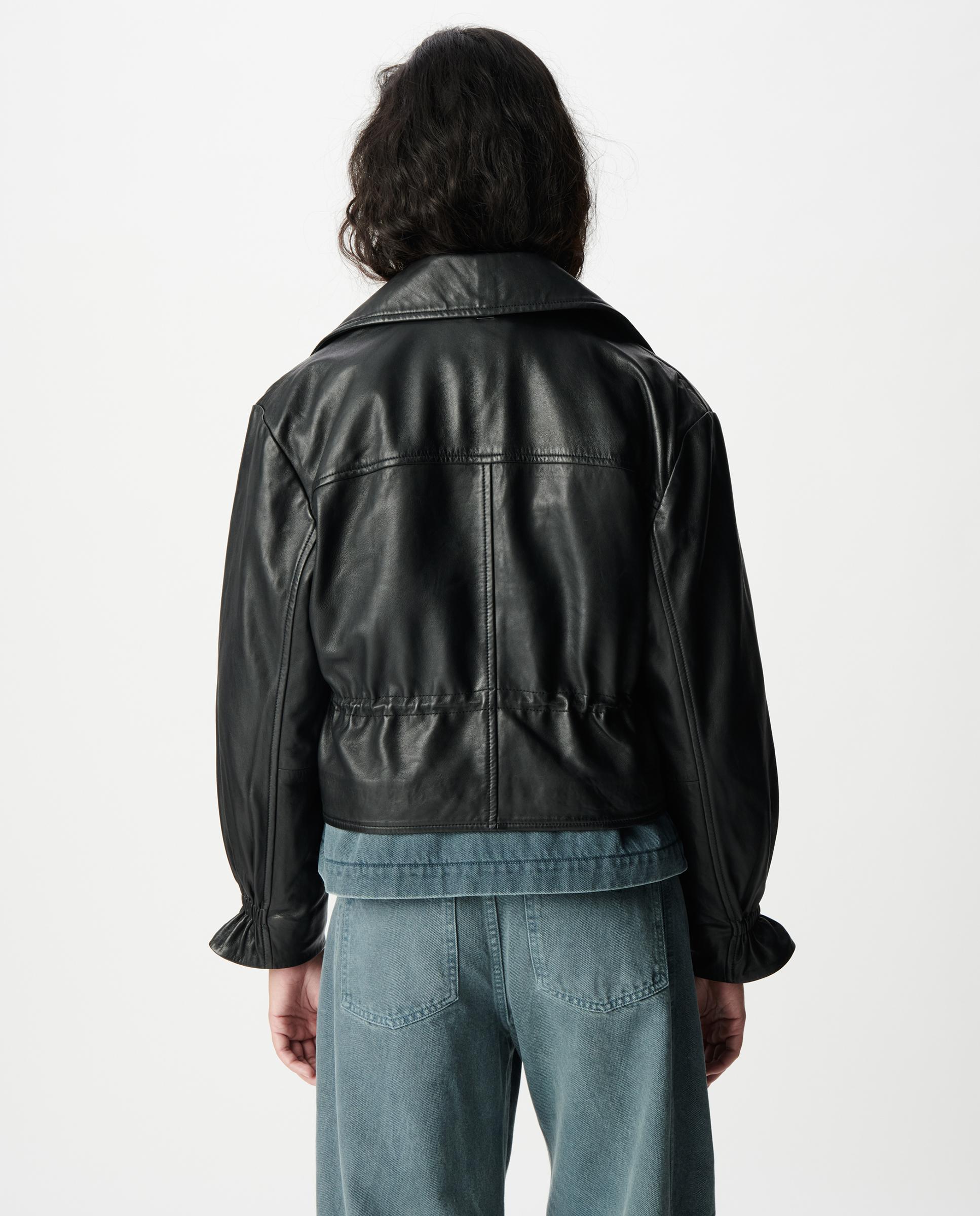 Chaqueta de cuero de mujer oversize con cordón en la cintura - IKKS - Negro Negro-4