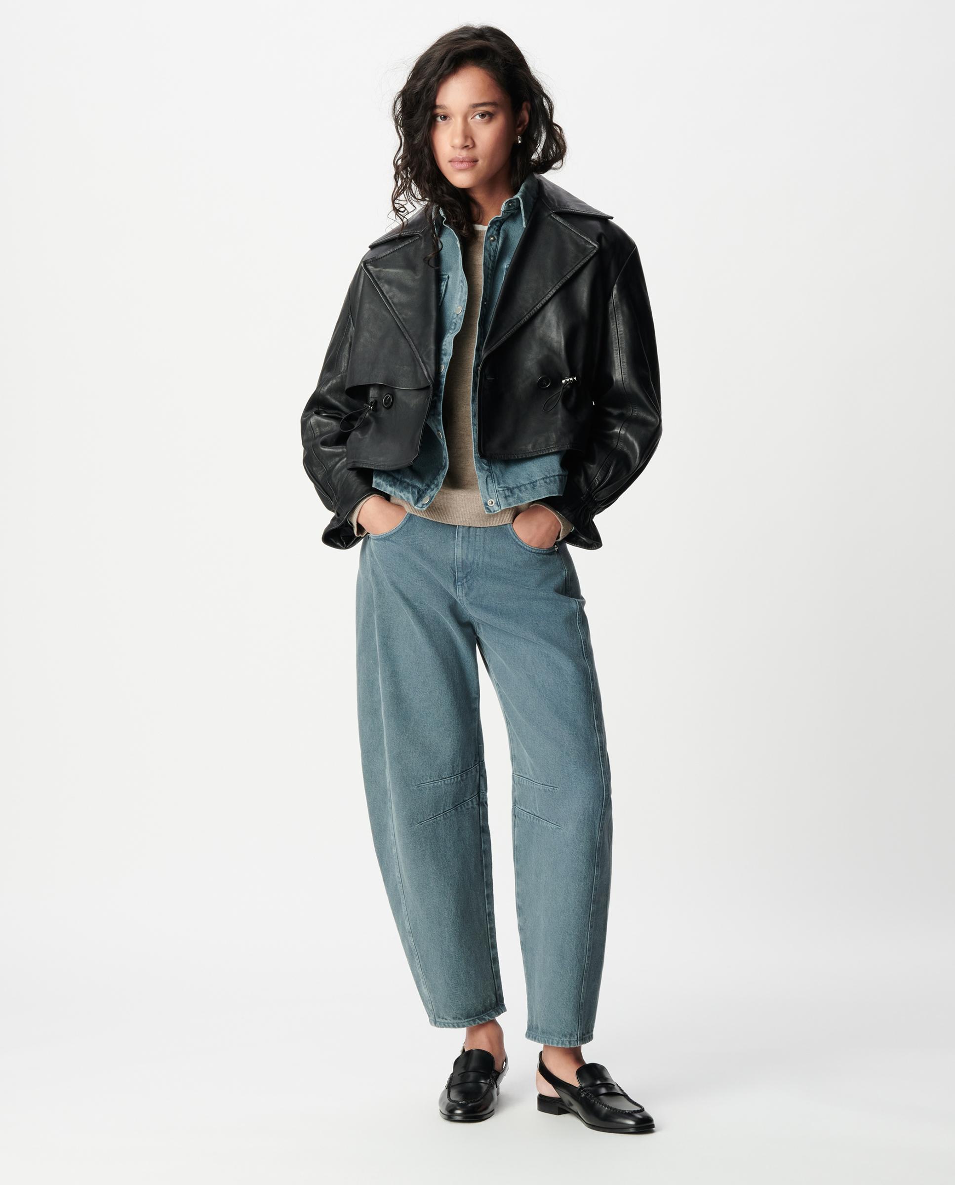 Chaqueta de cuero de mujer oversize con cordón en la cintura - IKKS - Negro Negro-7