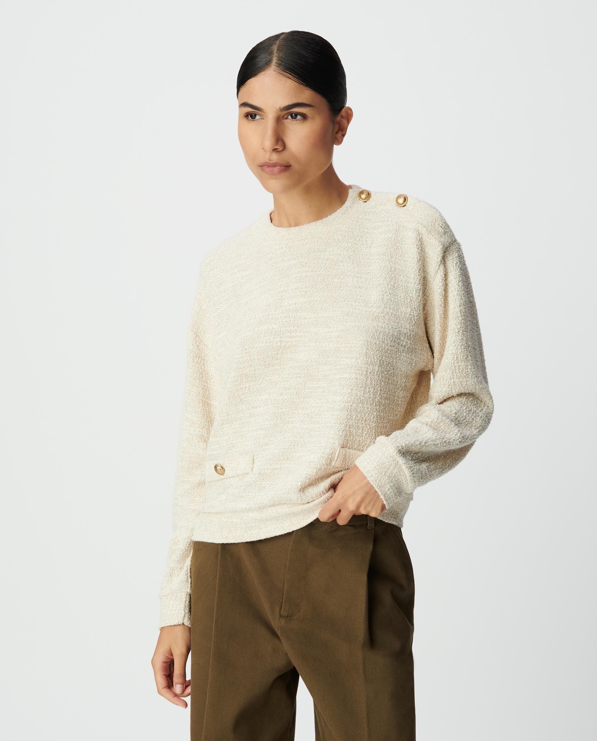 Sudadera de mujer efecto tweed con botones decorativos - IKKS - Crudo Crudo-1