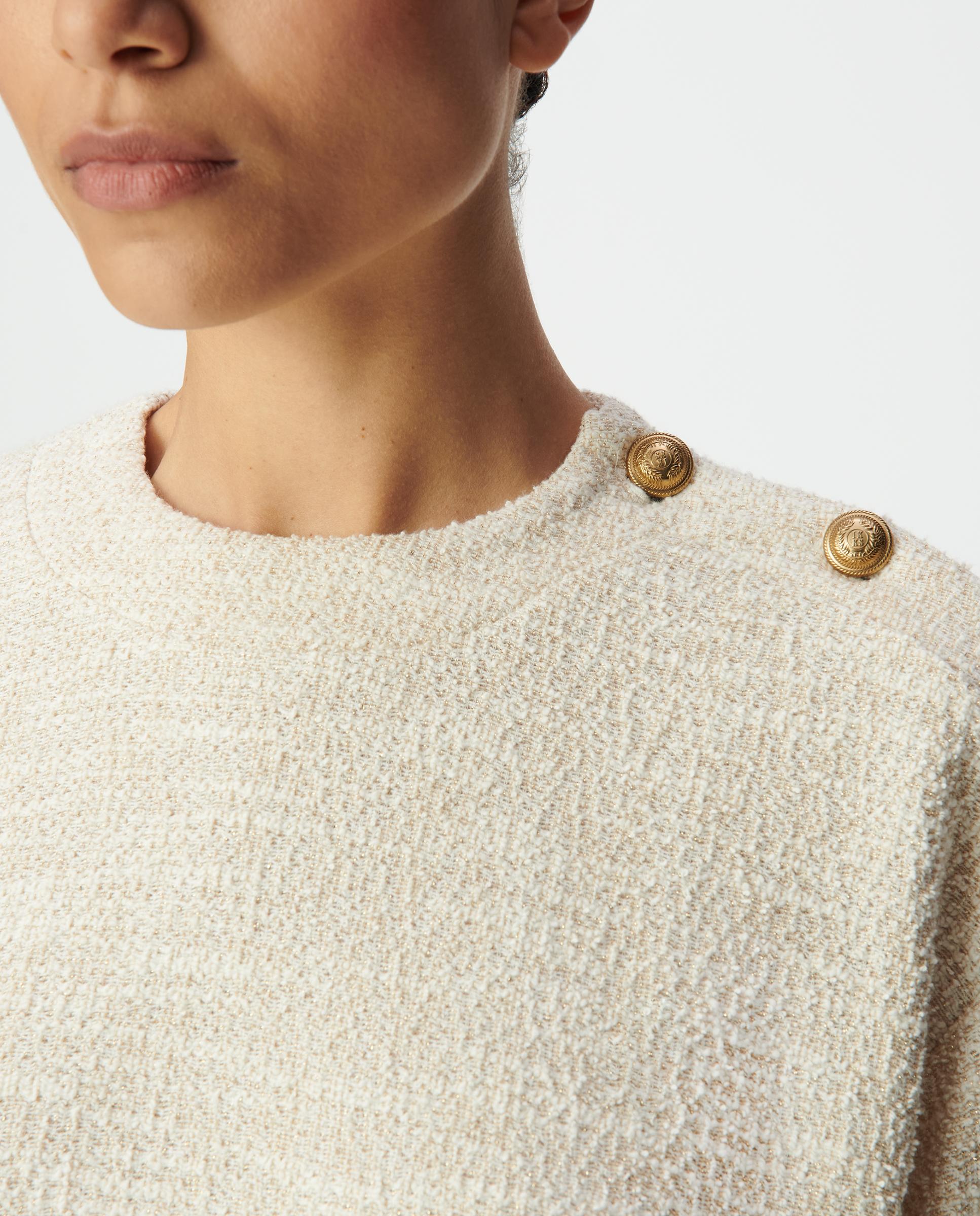 Sudadera de mujer efecto tweed con botones decorativos - IKKS - Crudo Crudo-3