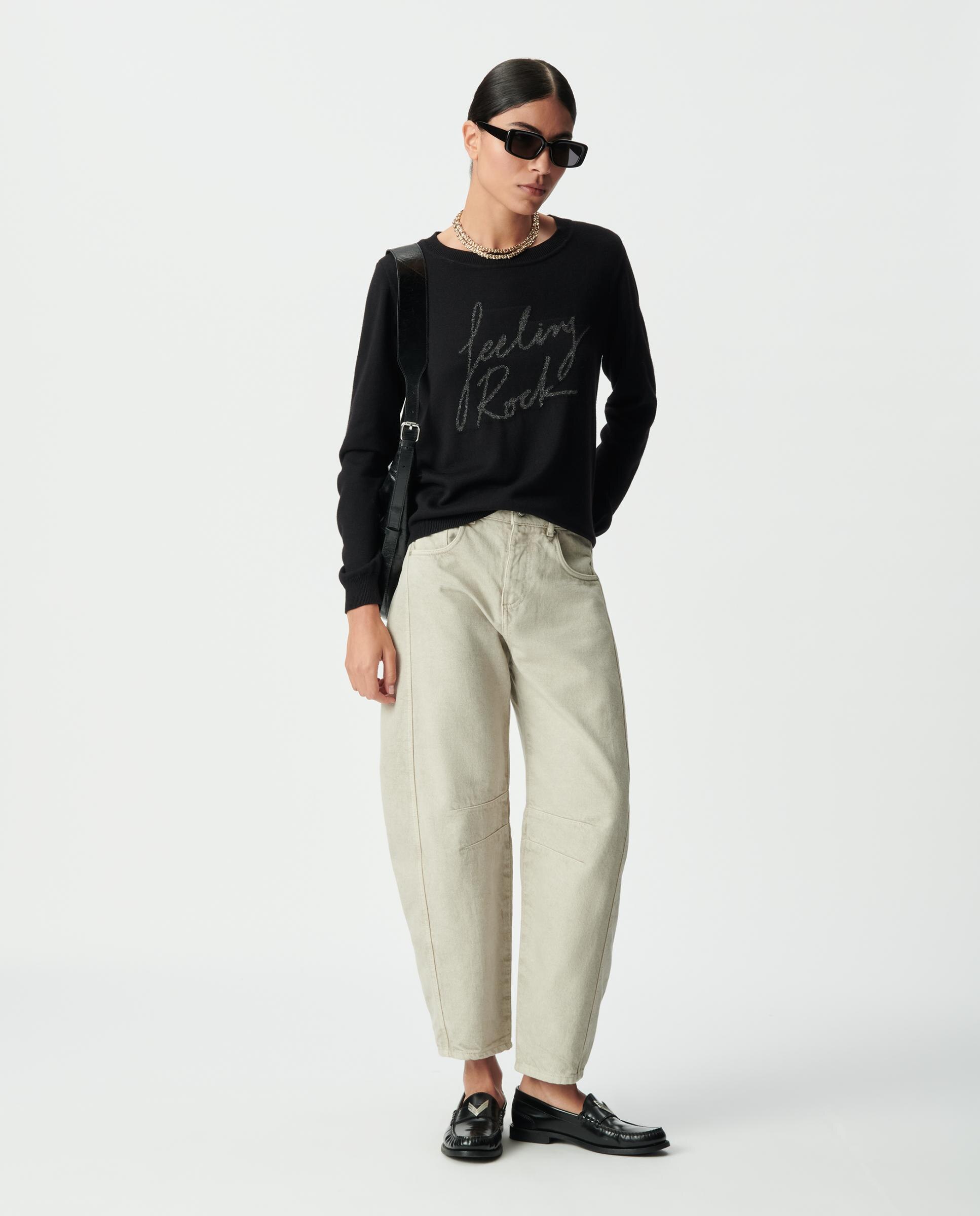 Jersey de mujer recto con mensaje bordado - IKKS - Negro Negro-2