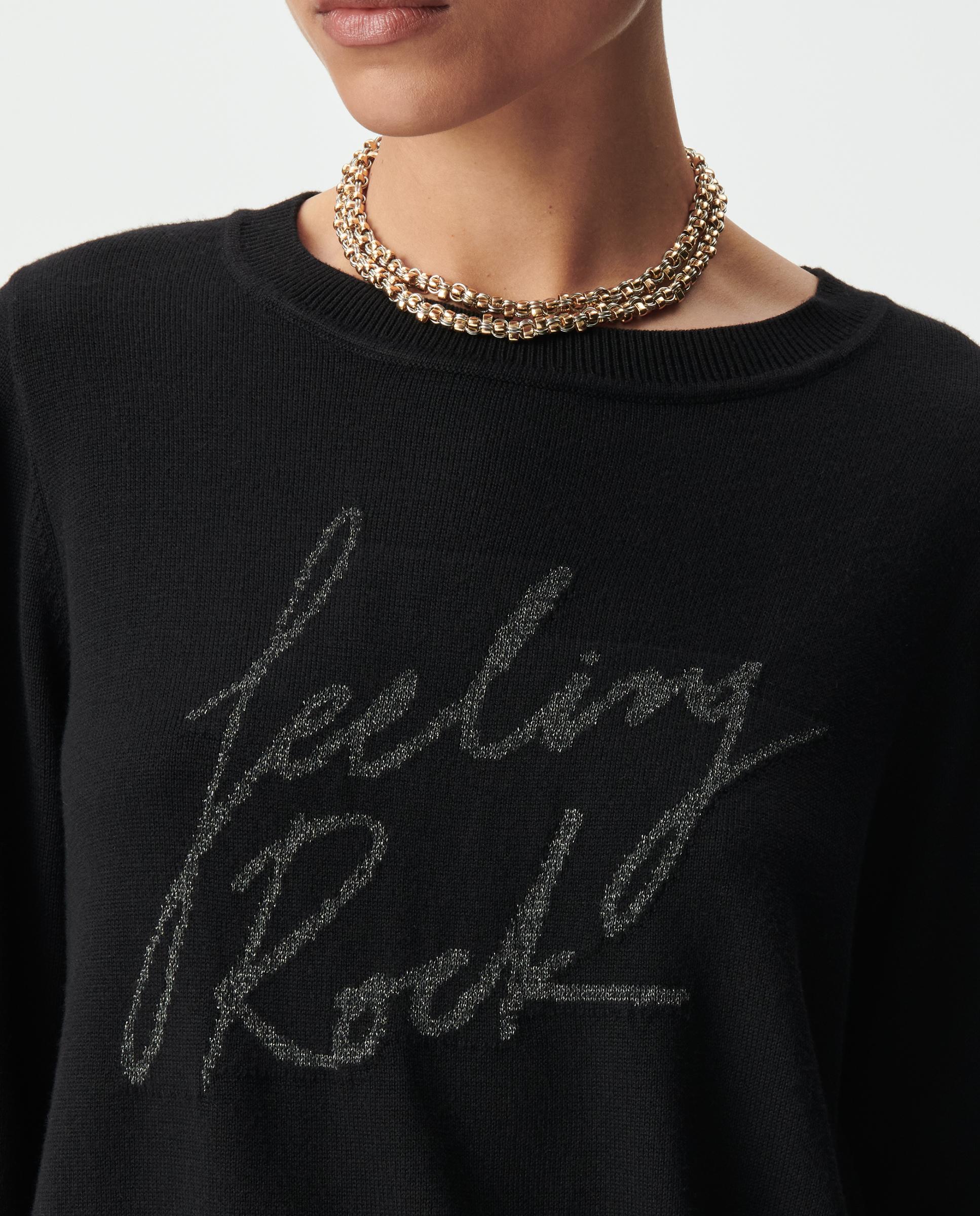 Jersey de mujer recto con mensaje bordado - IKKS - Negro Negro-3