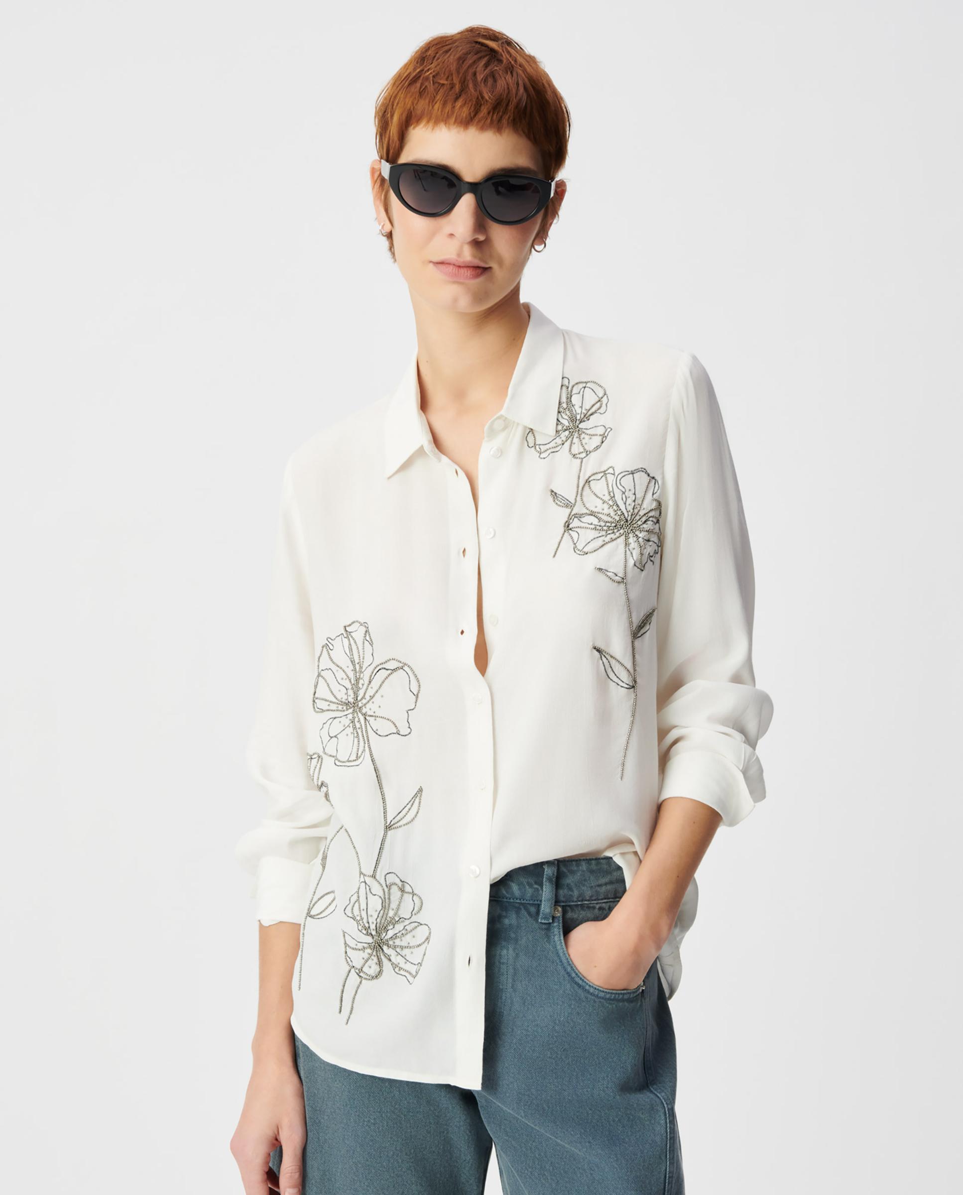 IKKS - Camisa de mujer fluida con bordados de perlas.