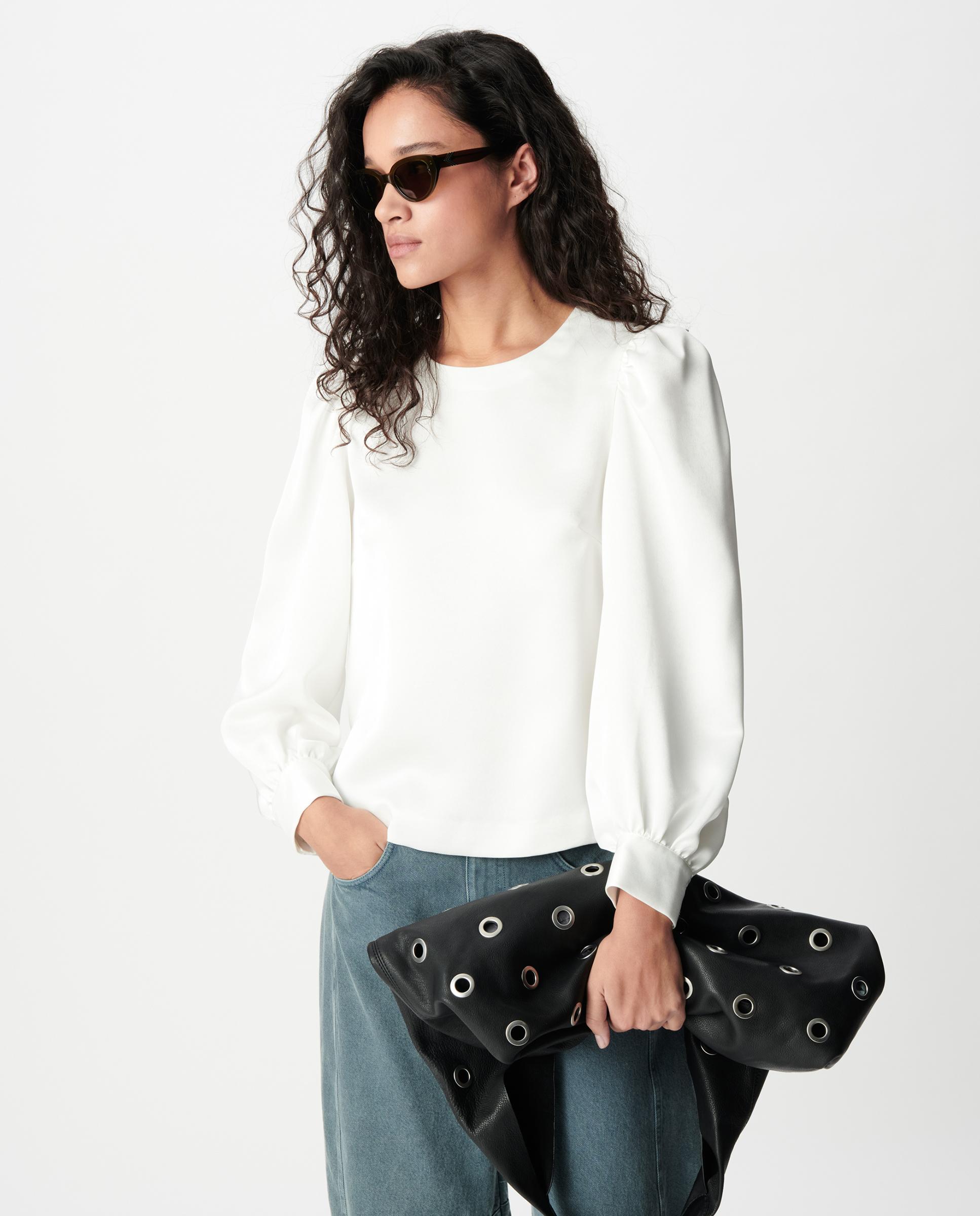 Imagen 0 de Blusa de mujer satinada con escote en v en la espalda Blanco
