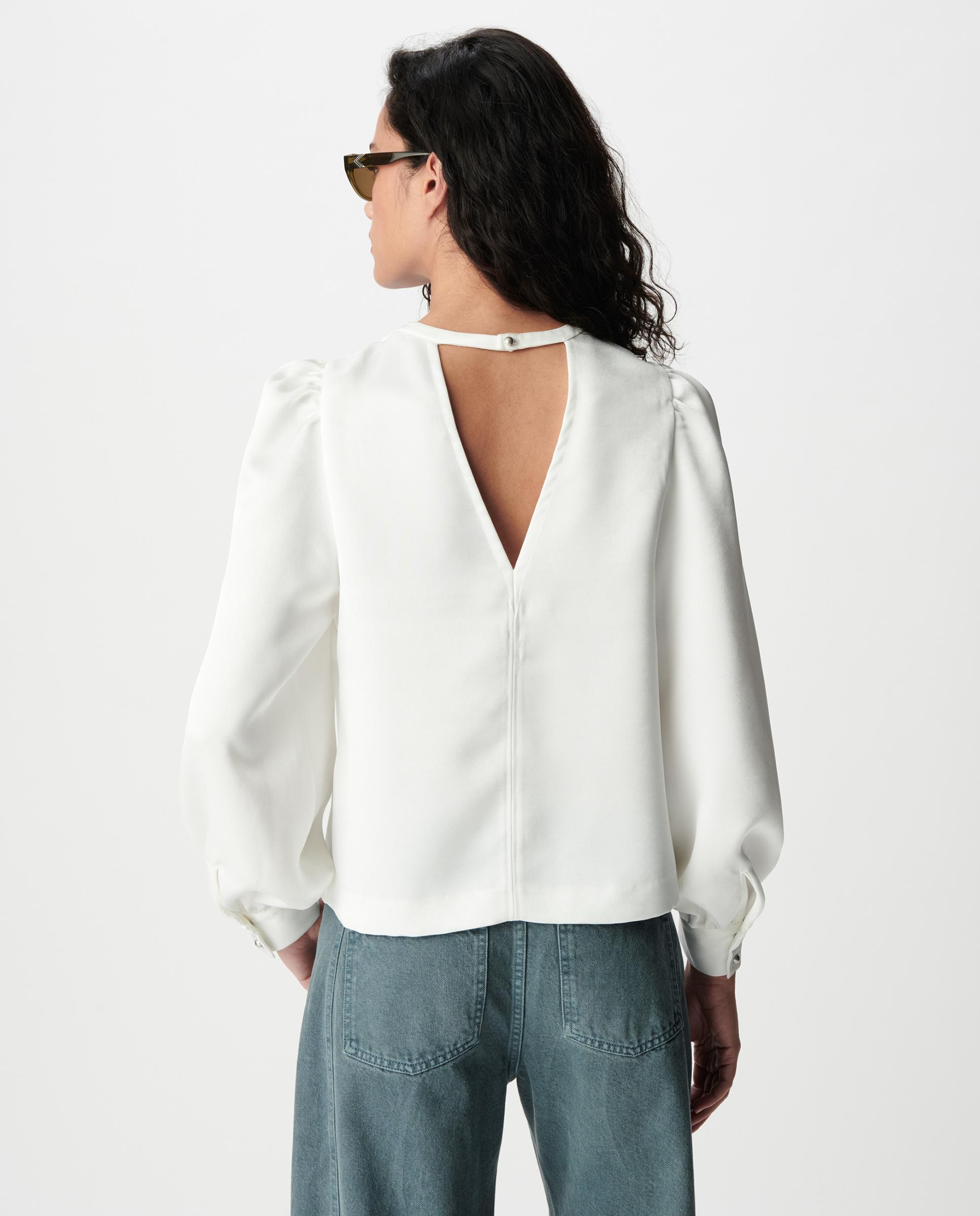 Blusa de mujer satinada con escote en v en la espalda - IKKS - Blanco Blanco-5