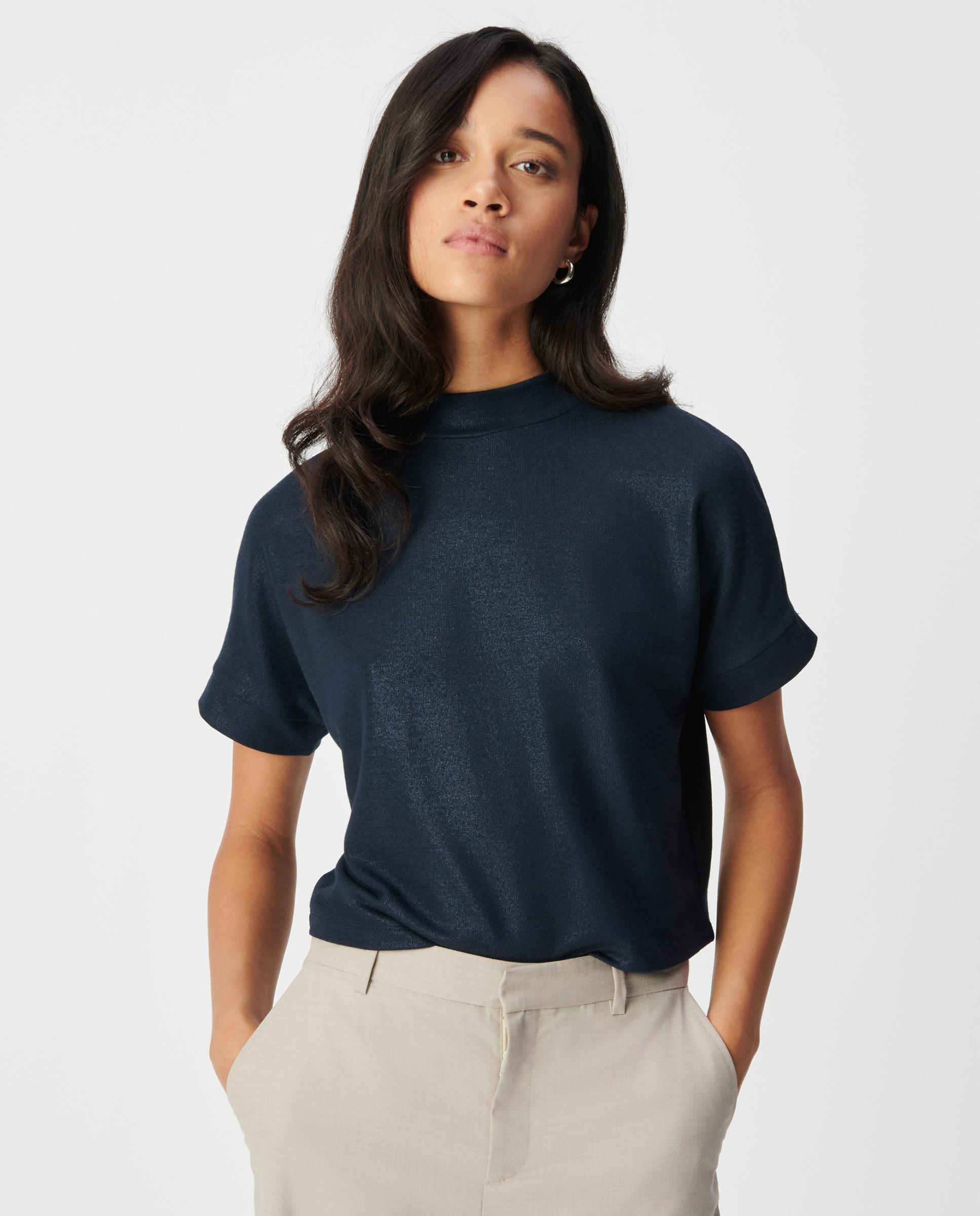 IKKS - Camiseta de mujer de manga corta con purpurina.