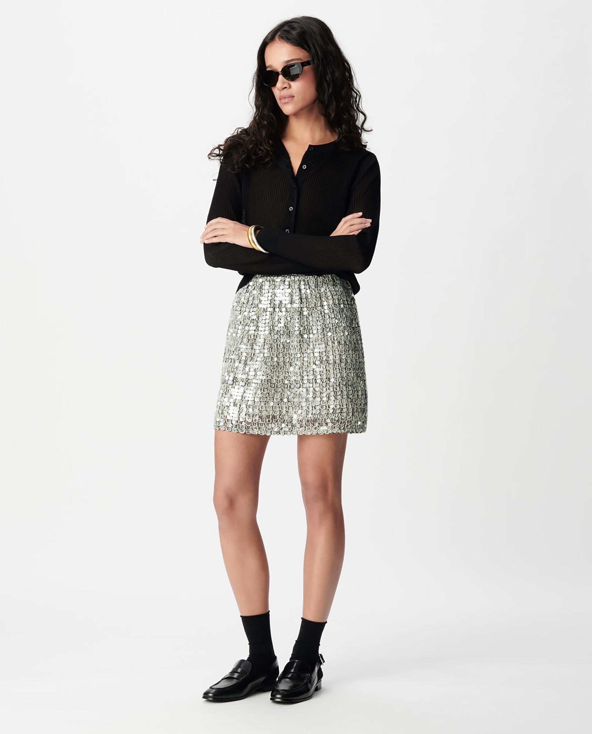 IKKS - Falda corta de punto bordada con lentejuelas.