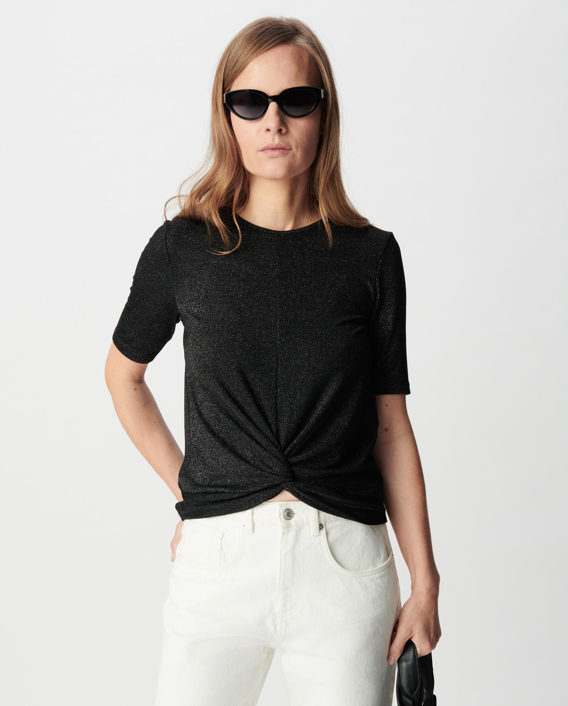 IKKS - Camiseta de mujer efecto brillante de manga corta.