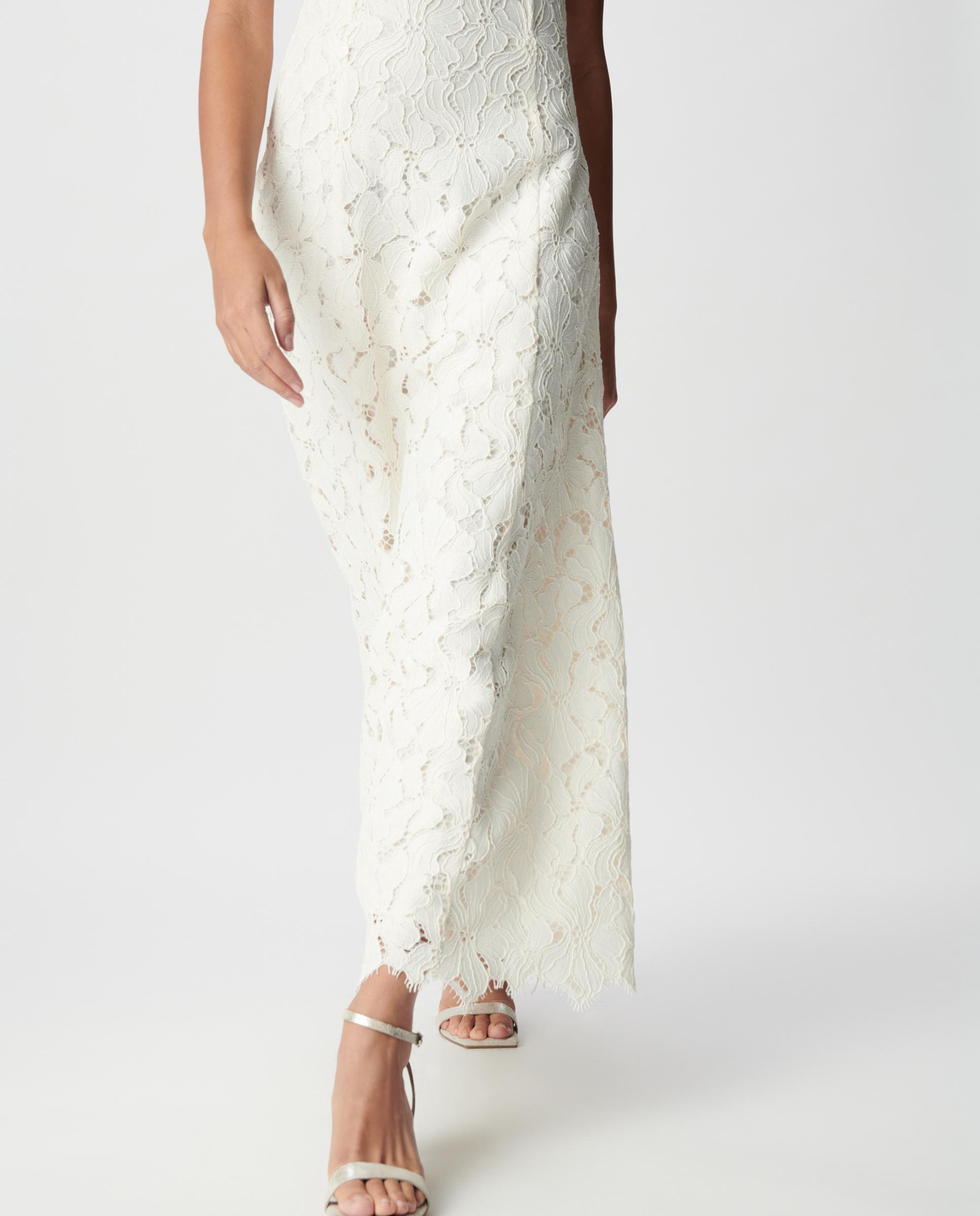 Vestido largo con encaje y escote palabra de honor - IKKS - Marfil Marfil-3