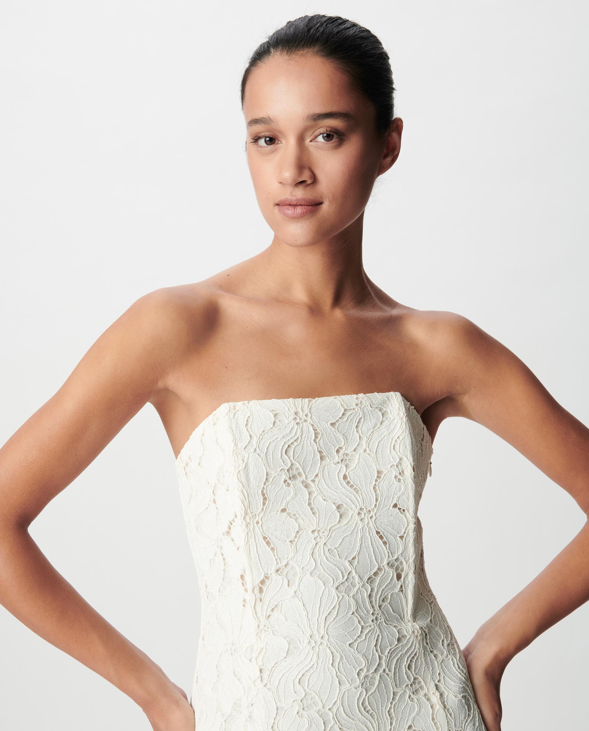 Vestido largo con encaje y escote palabra de honor - IKKS - Marfil Marfil-4