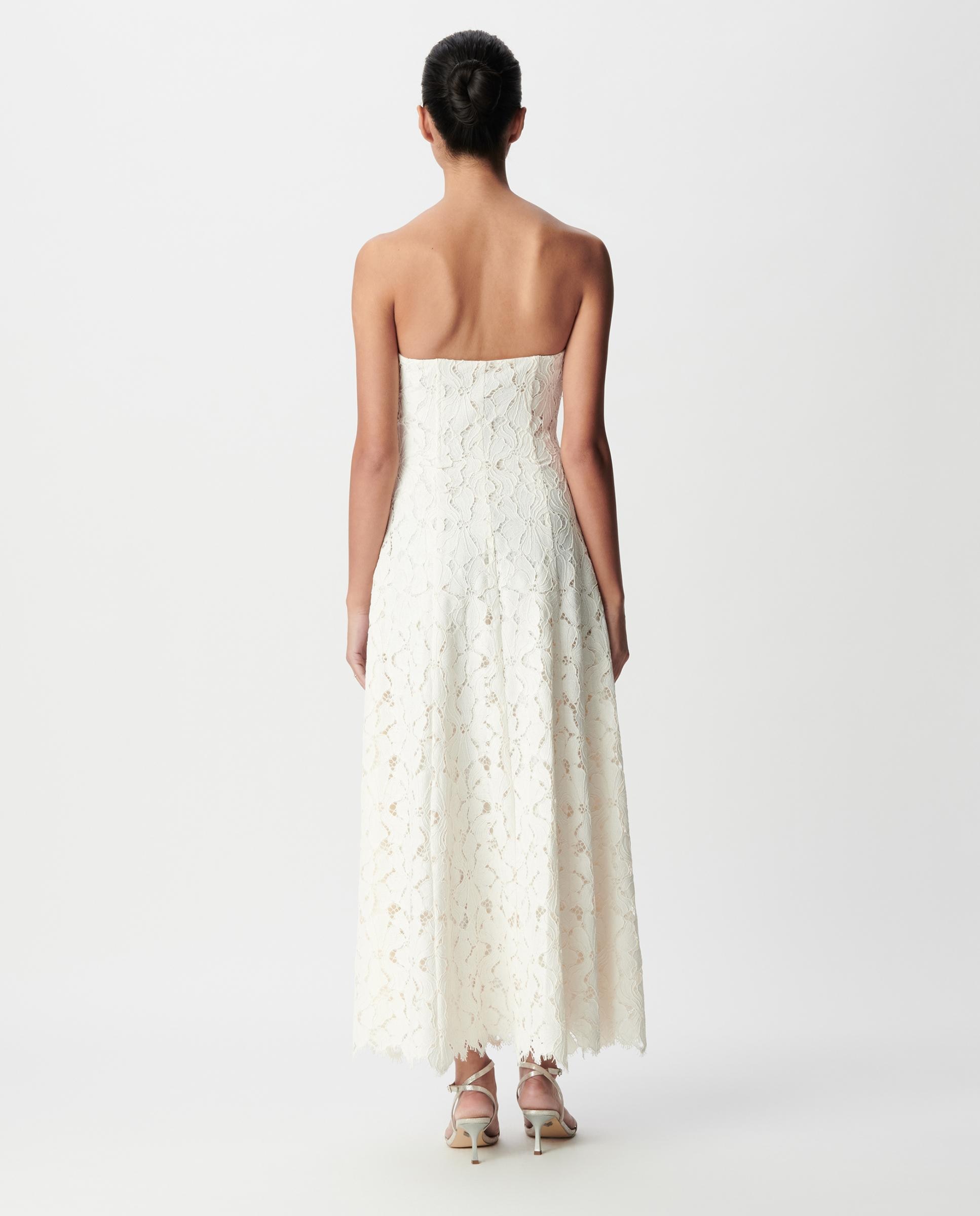 Vestido largo con encaje y escote palabra de honor - IKKS - Marfil Marfil-5