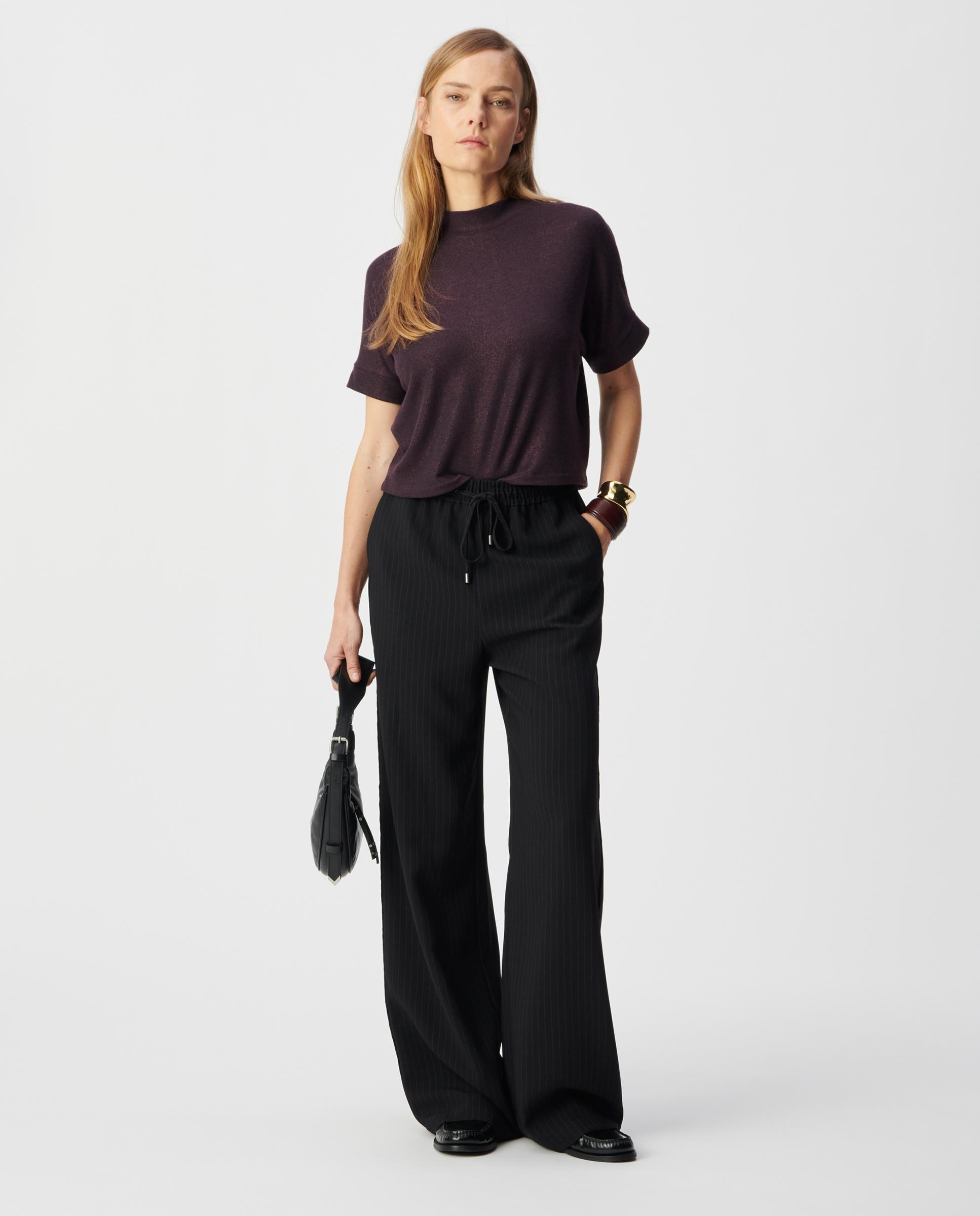 IKKS - Pantalón ancho de mujer de raya diplomática con cordón de ajuste.