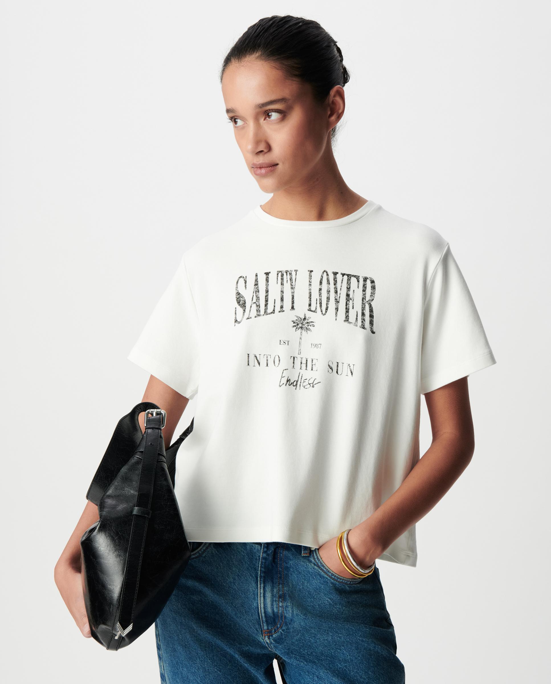 Imagen 0 de Camiseta de mujer de algodón orgánico con mensaje Marfil