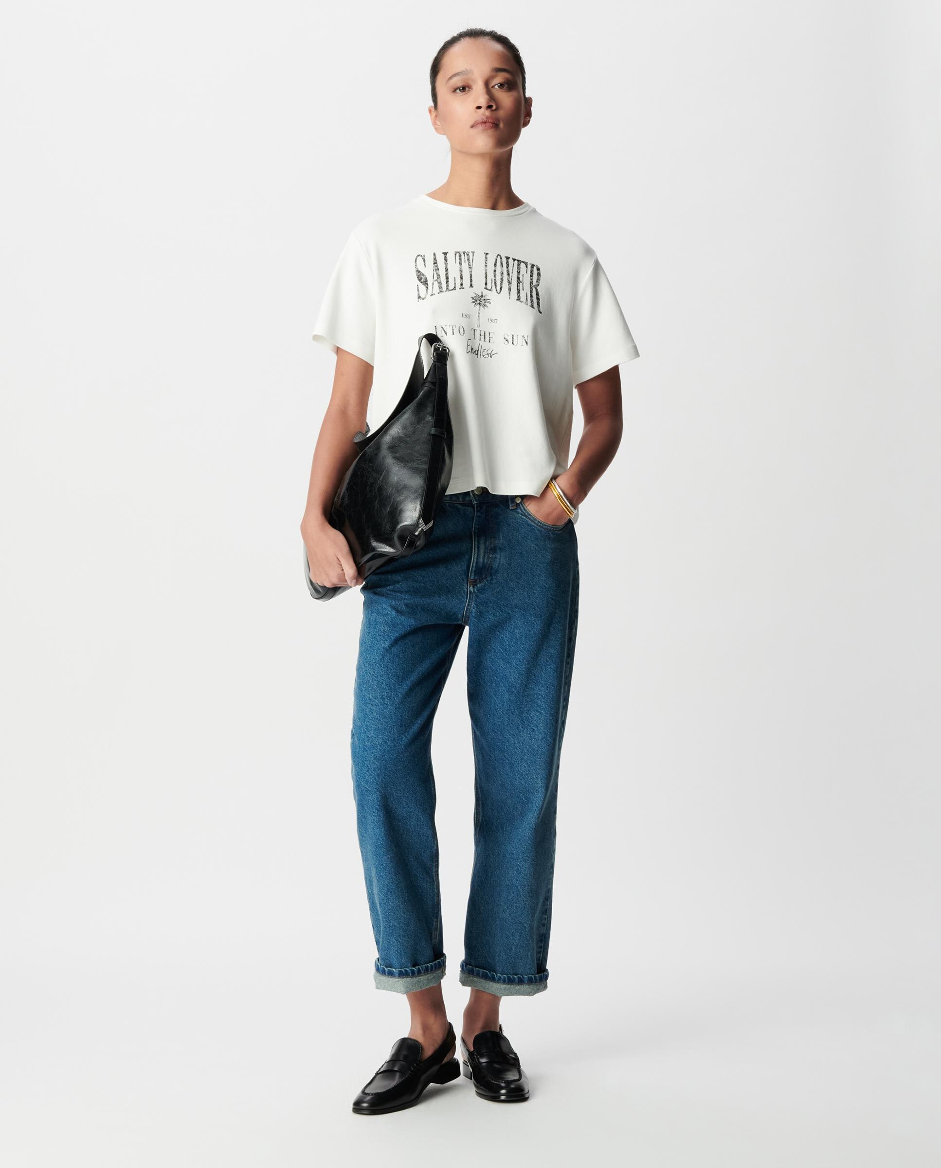 Camiseta de mujer de algodón orgánico con mensaje - IKKS - Marfil Marfil-2