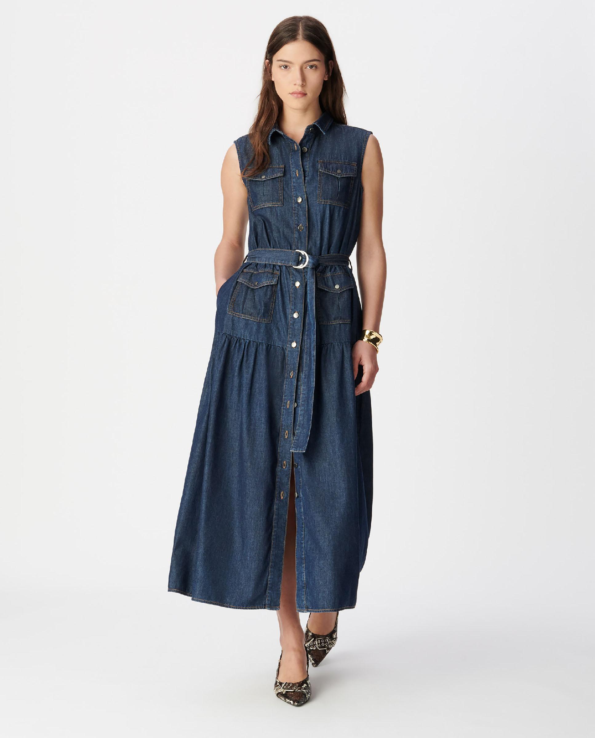 IKKS - Vestido largo denim abotonado con cinturón.