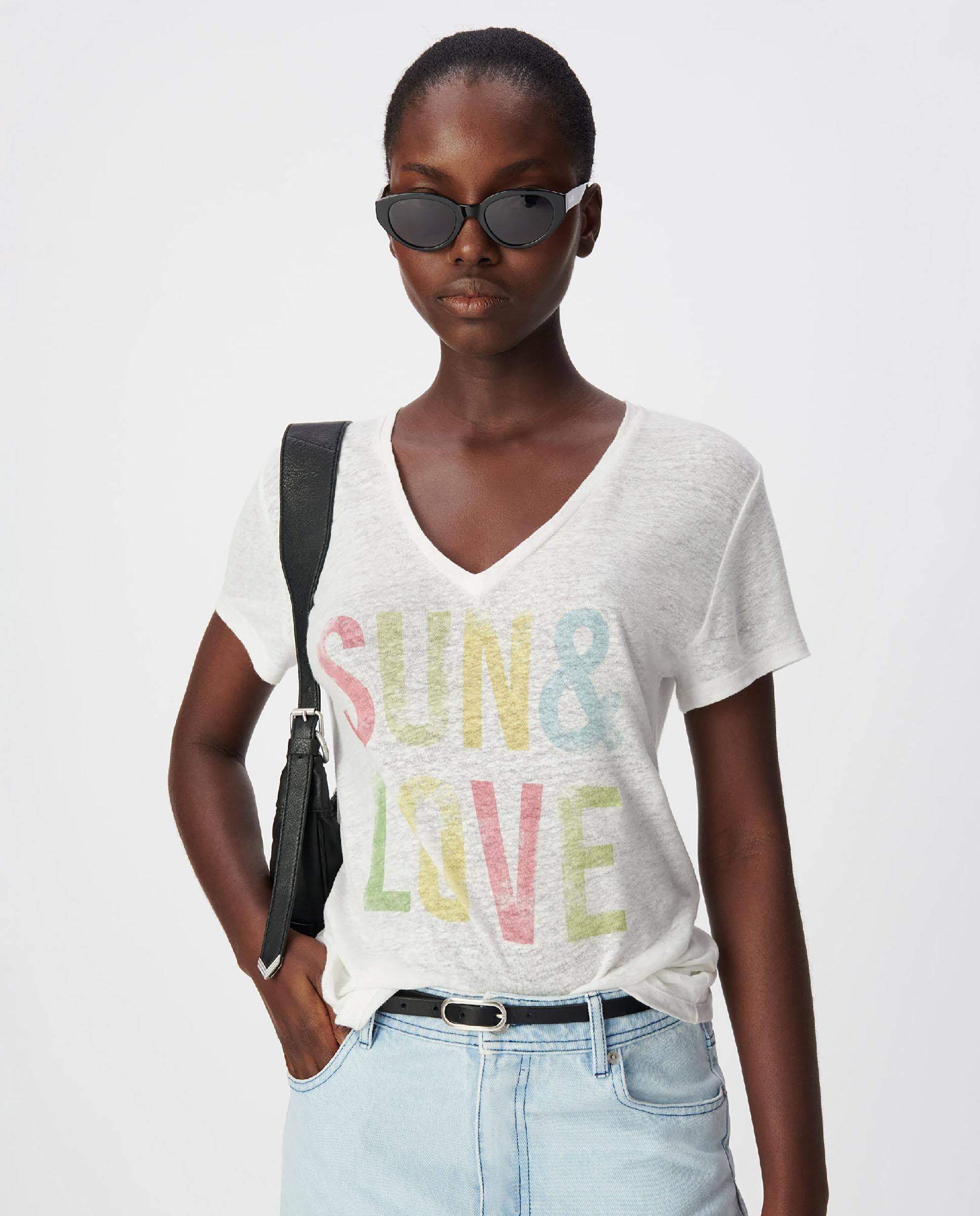 IKKS - Camiseta de mujer con escote en v y mensaje frontal.