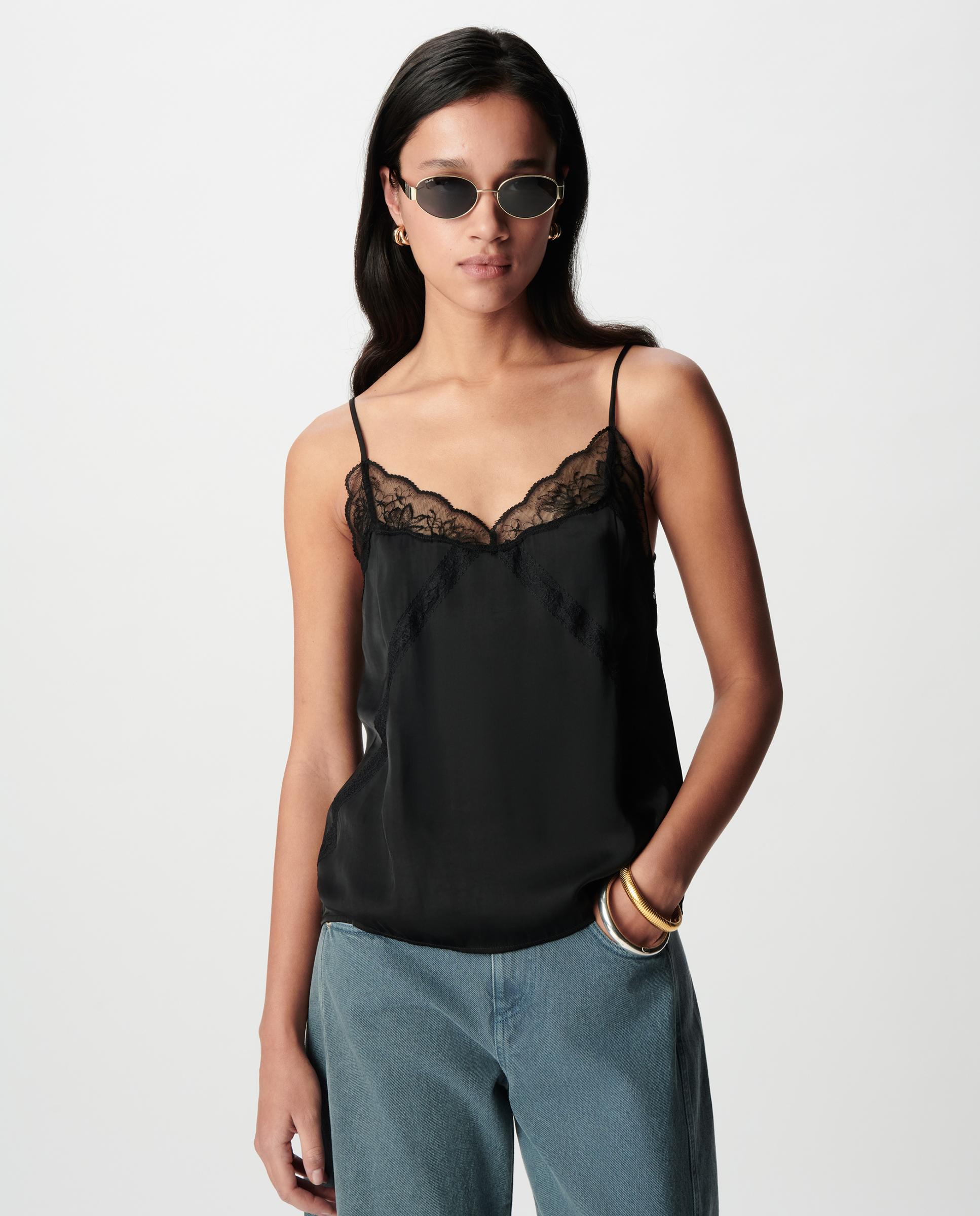 IKKS - Top de mujer lencero con tirantes finos y encaje.